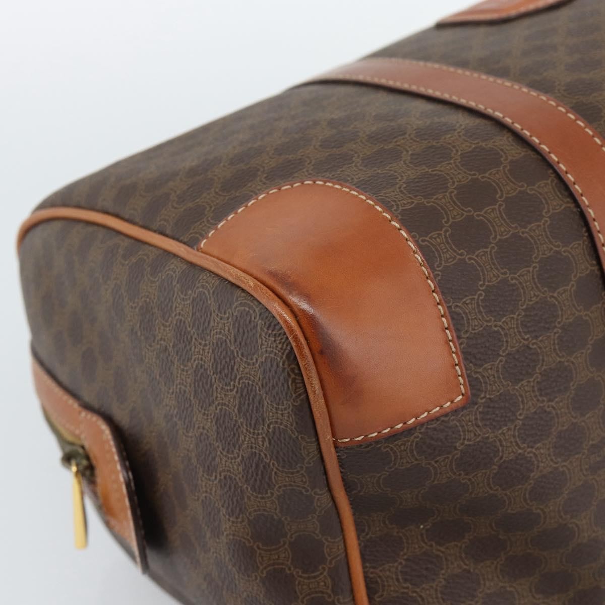 Celine Vintage Macadam Boston Canvas And Leather Brown Canvas Handbag (Pre-Owned)