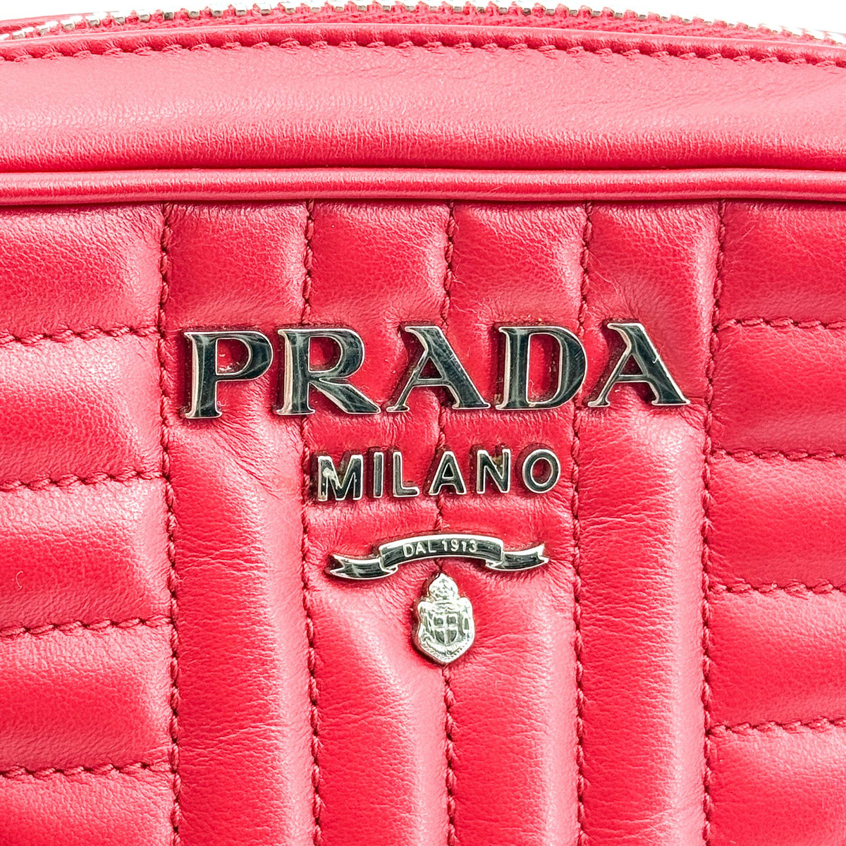 Prada Camera Diagramme Quilted Leather Red Leather Handbag (Pre-Owned)