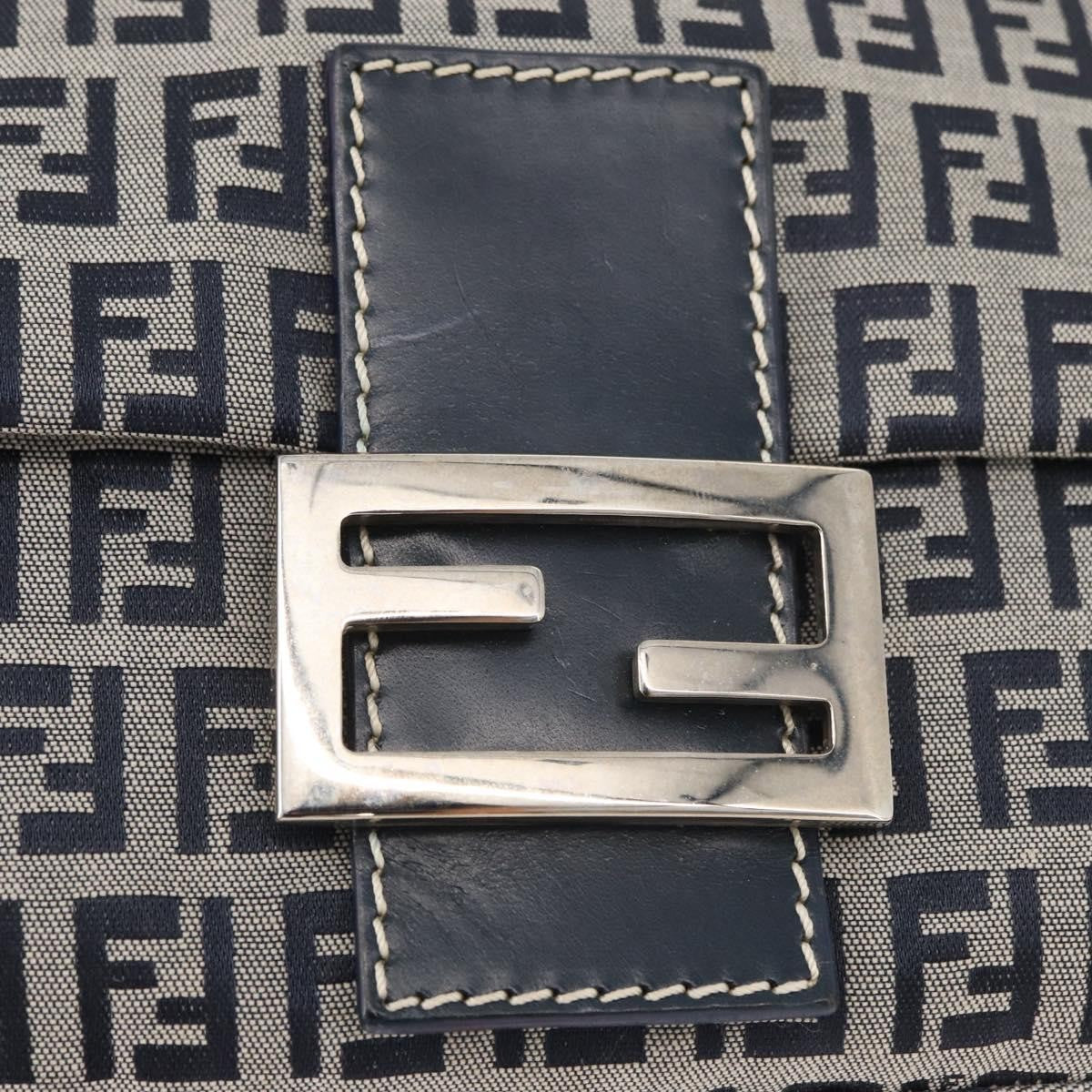 Fendi Baguette Zucchino Canvas Navy Canvas Handbag (Pre-Owned)
