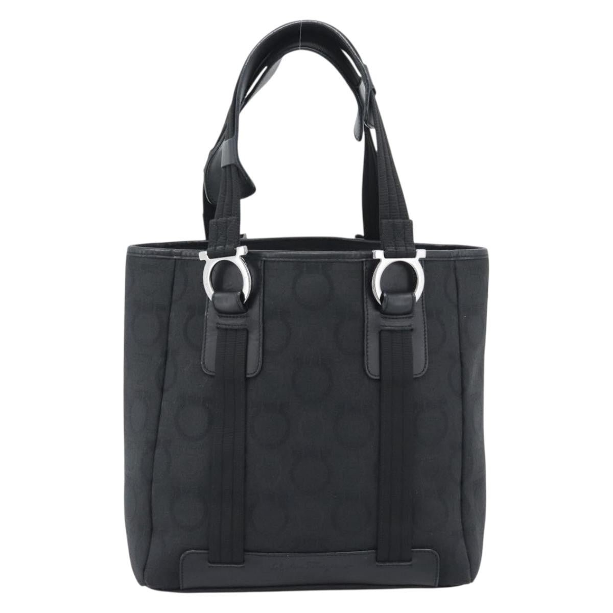 Salvatore Ferragamo Gancini Top Handle Canvas Black Canvas Handbag (Pre-Owned)