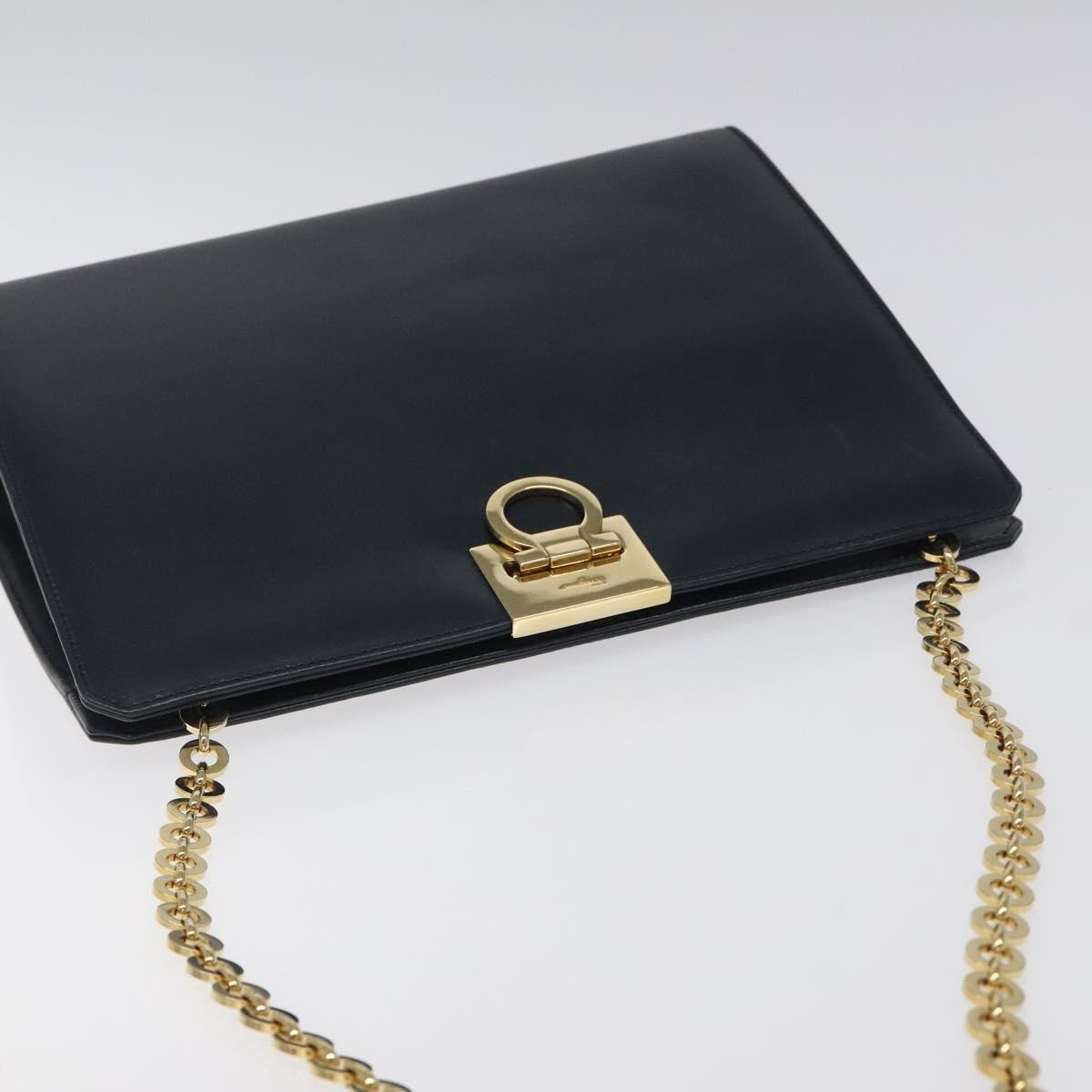 Salvatore Ferragamo Vintage Gancini Chain Leather Navy Leather Shoulder Bag Bag (Pre-Owned)