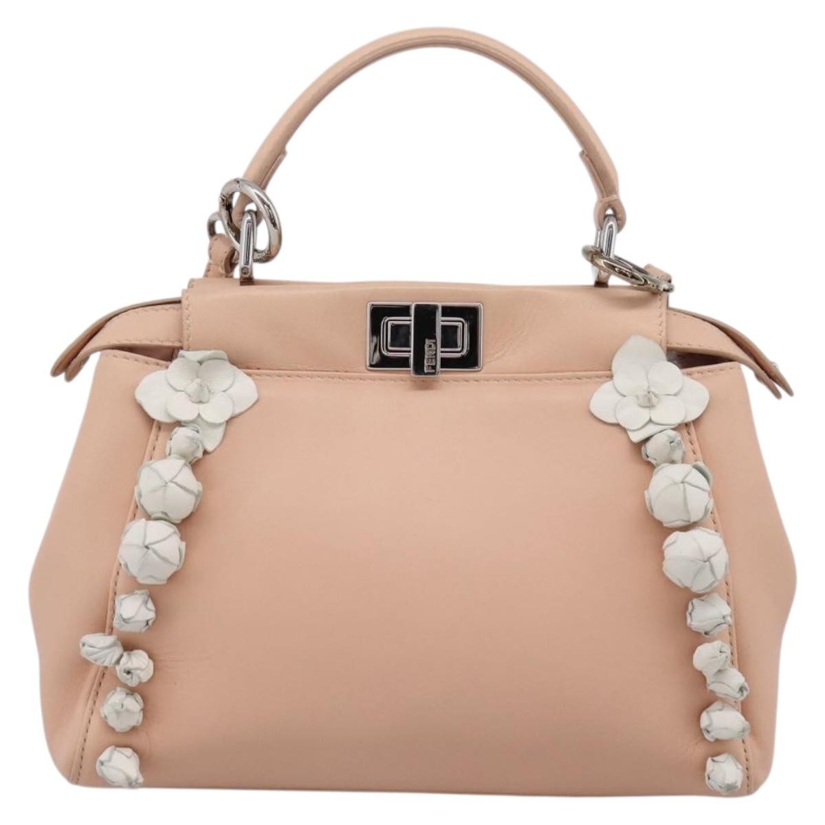 Fendi Rosebud Peekaboo Iconic Leather With Applique Pink Leather Handbag (Pre-Owned)