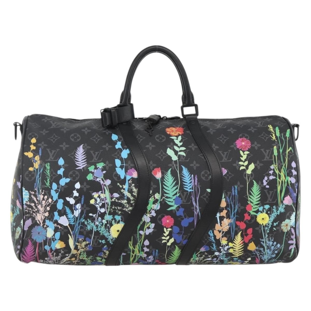 Louis Vuitton Keepall Bandouliere Limited Edition Foliage Monogram Eclipse Black Canvas Travel Bag Bag (Pre-Owned)
