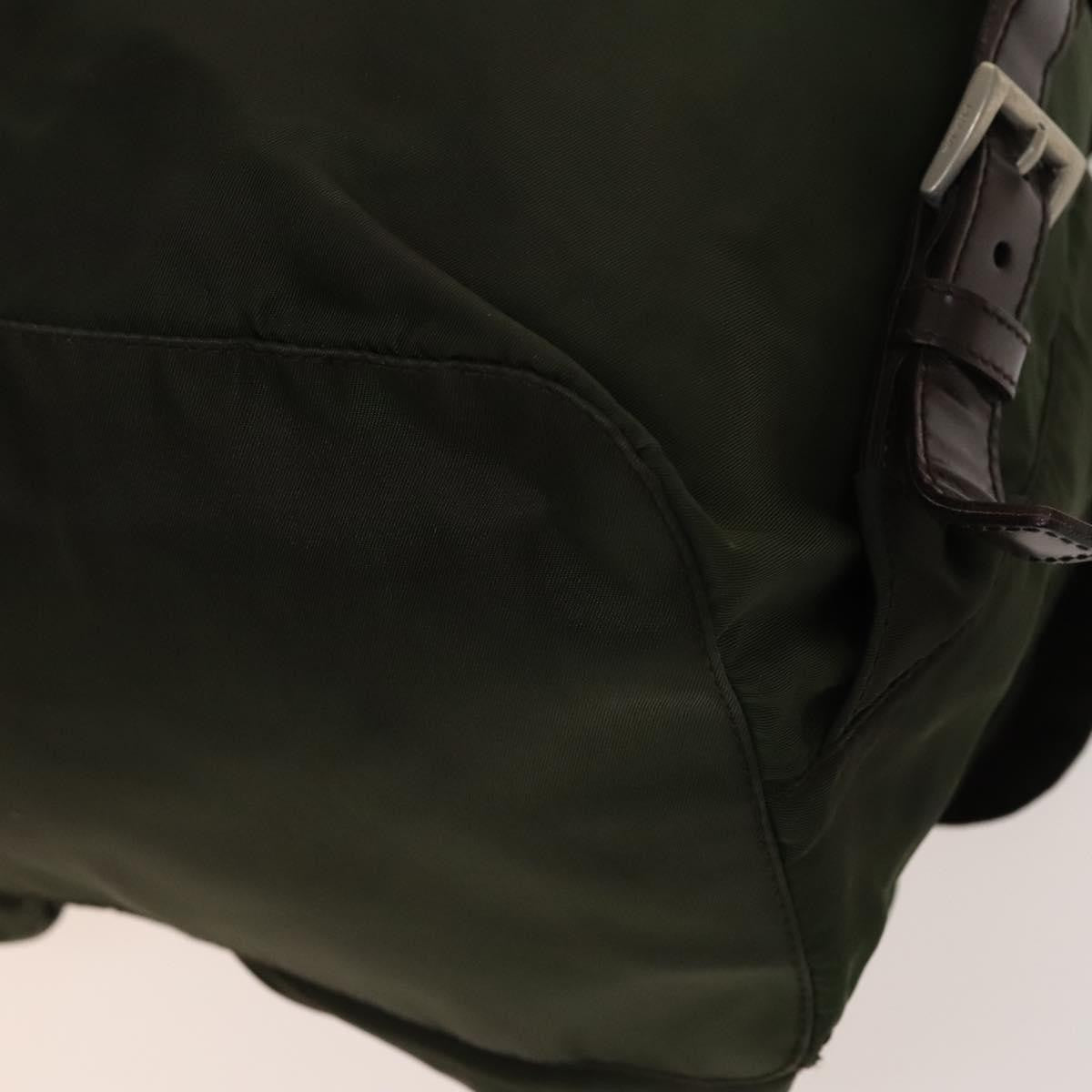 Prada Vela Double Front Pocket Tessuto With Saffiano Leather Khaki Nylon Backpack Bag (Pre-Owned)