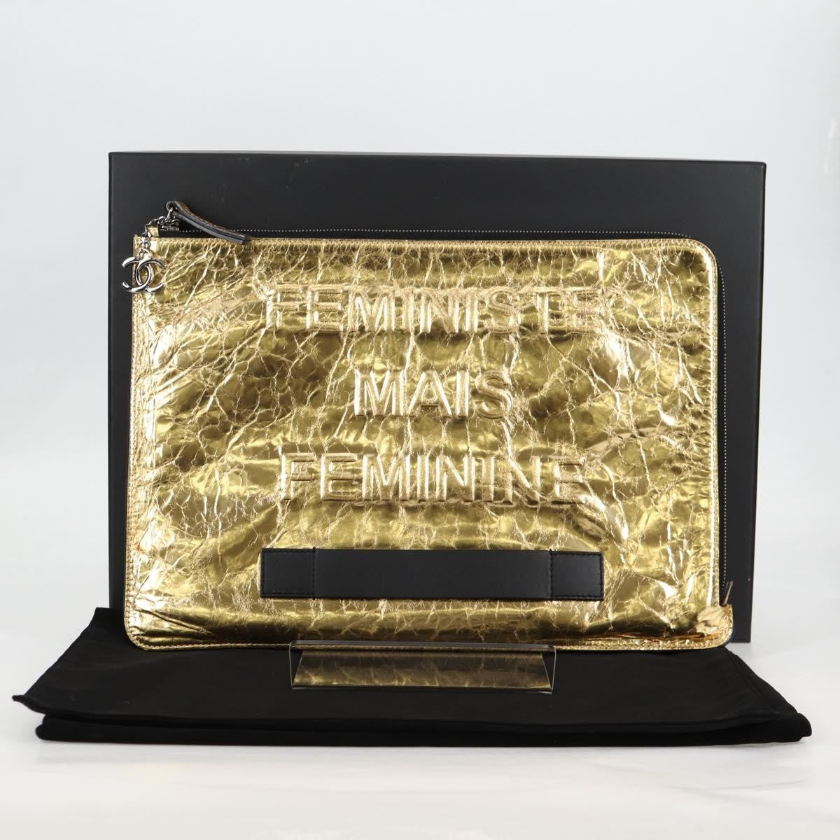 Chanel Feminine Crinkled Leather Gold Leather Clutche & Pouche Bag (Pre-Owned)