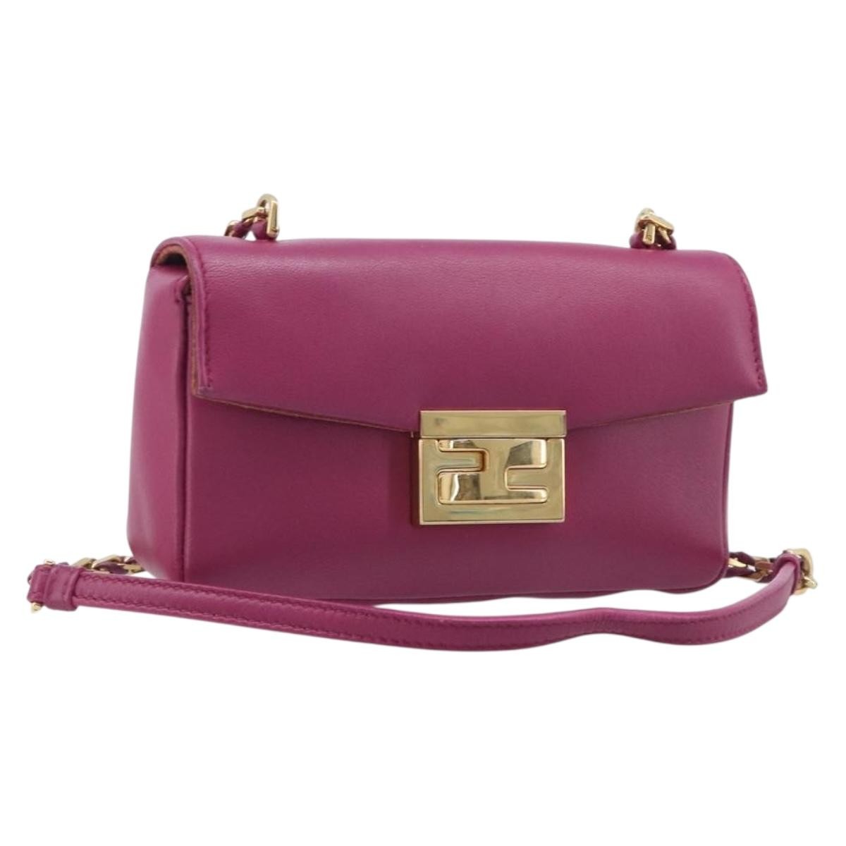 Fendi Be Baguette Flap Leather Pink Leather Handbag (Pre-Owned)