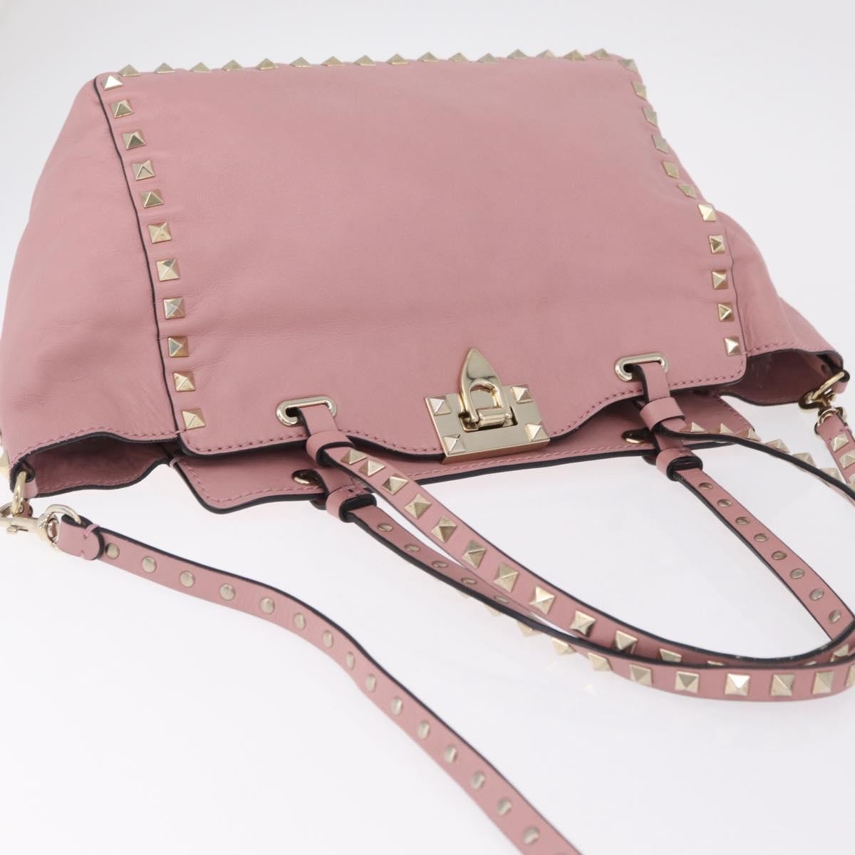 Valentino Garavani Rockstud Soft Leather Pink Leather Tote Bag Bag (Pre-Owned)