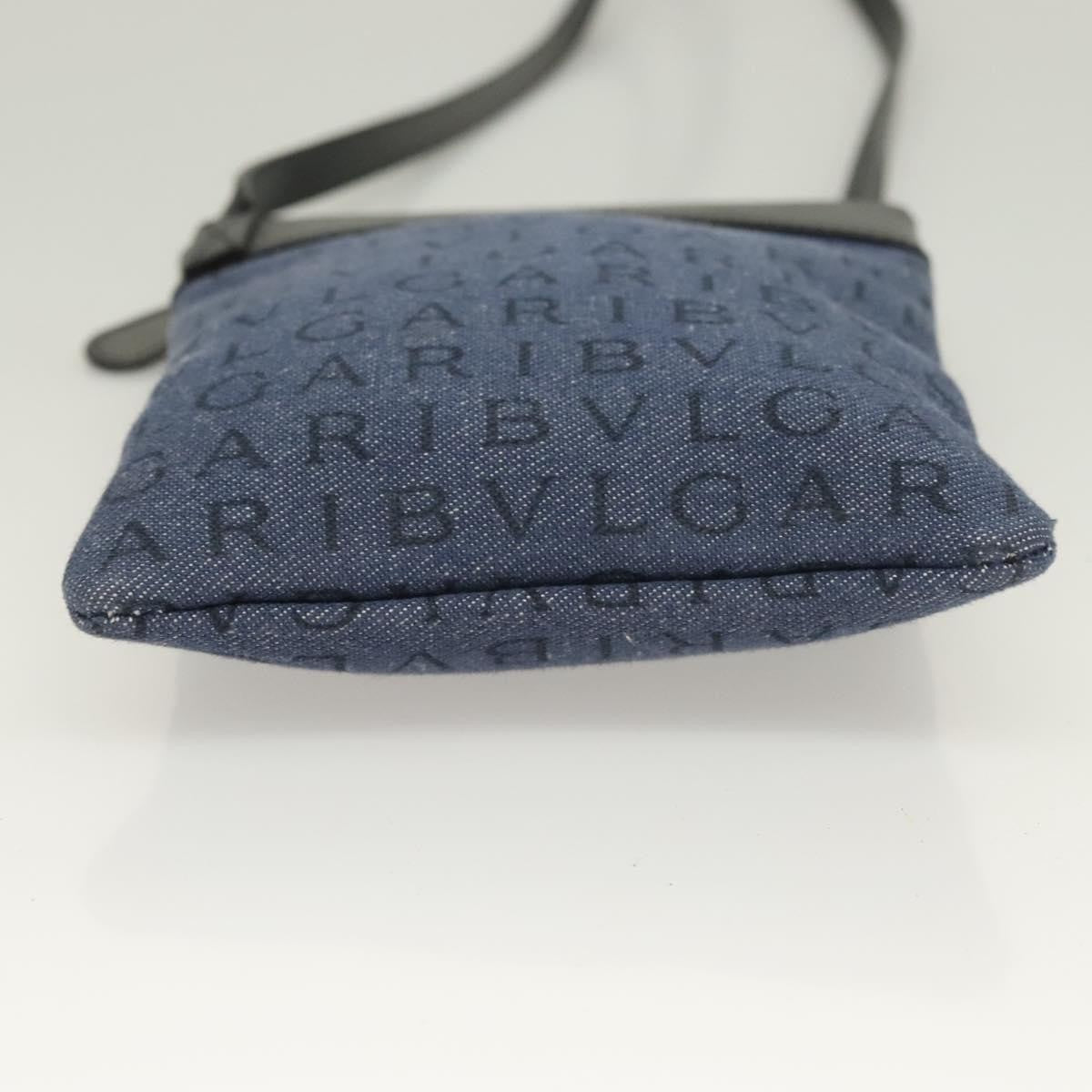 Bvlgari Logomania Canvas With Leather Blue Canvas Shoulder Bag Bag (Pre-Owned)