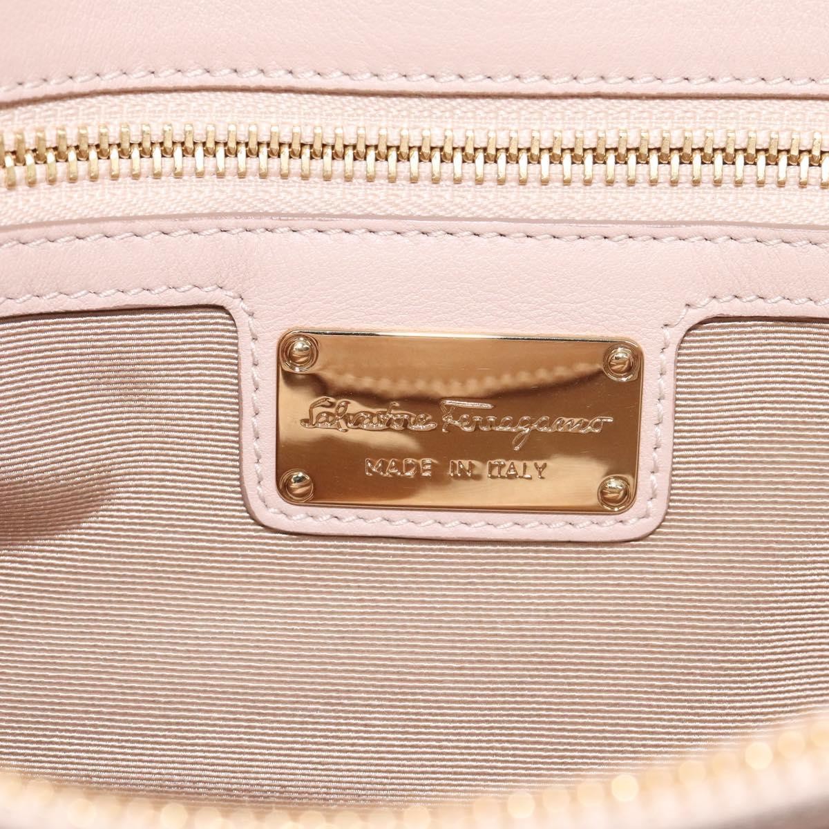 Salvatore Ferragamo Chain Gancini Jacquard With Studded Leather Beige Leather Shoulder Bag Bag (Pre-Owned)