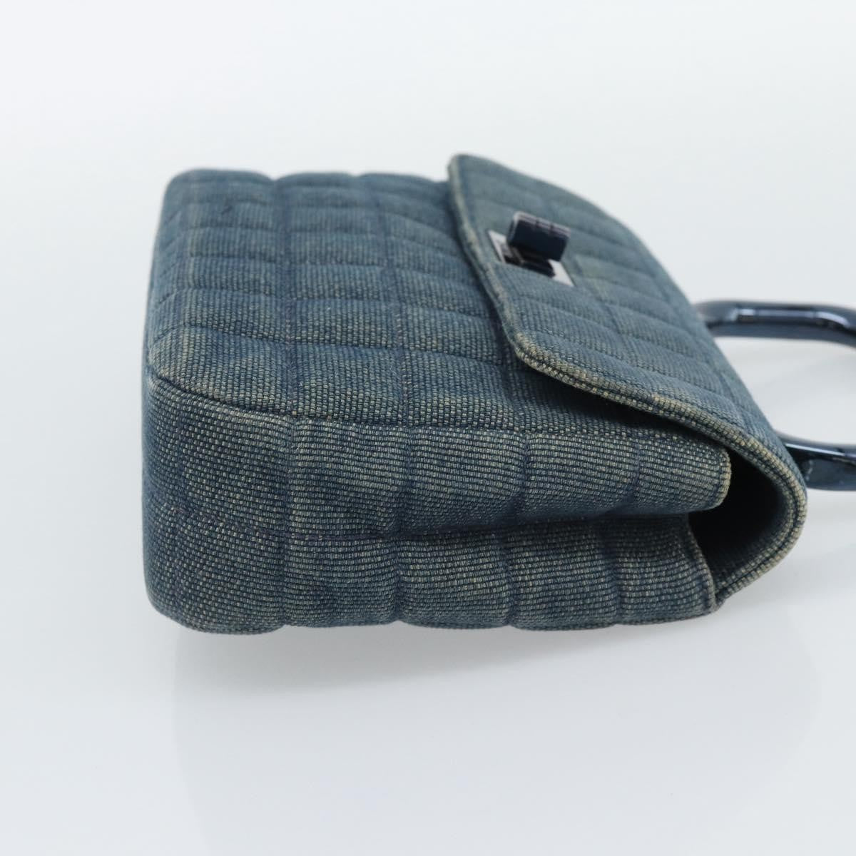 Chanel Chocolate Bar Mademoiselle Top Handle Quilted Denim Blue Canvas Handbag (Pre-Owned)