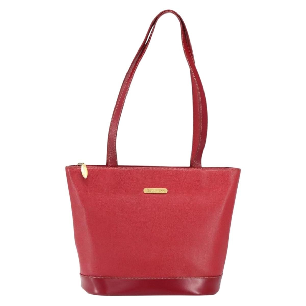 Burberry Vintage Vintage Check Coated Canvas Red Leather Tote Bag Bag (Pre-Owned)