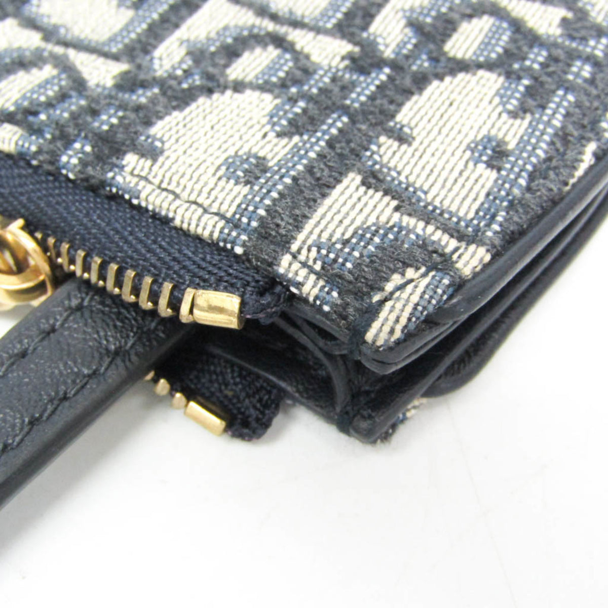 Christian Dior Vintage Saddle Zip Coin Purse Diorissimo Canvas Navy Canvas Clutche & Pouche Bag (Pre-Owned)