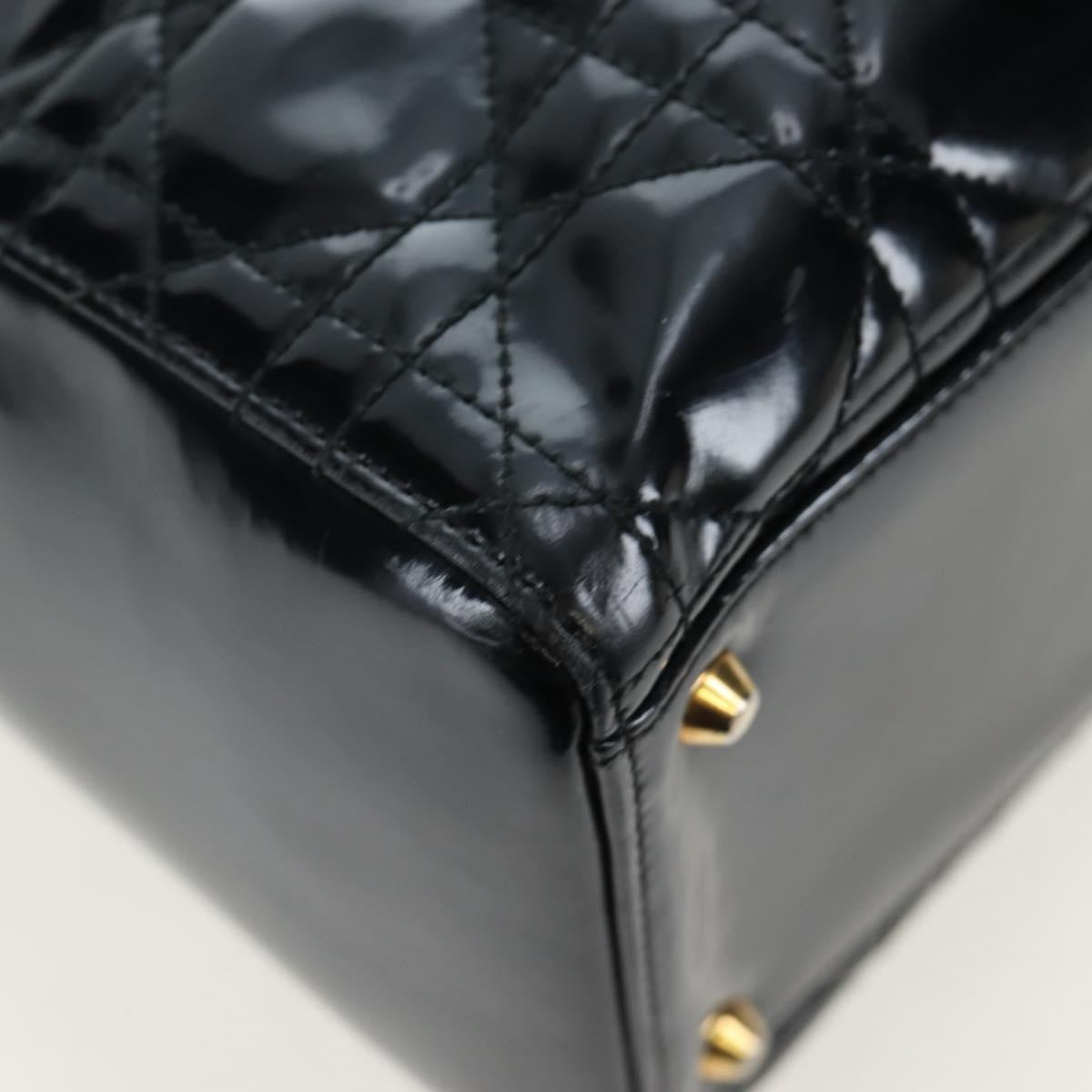 Christian Dior Lady Dior Cannage Black Patent_Leather Handbag (Pre-Owned)