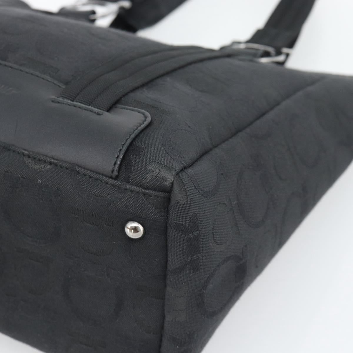 Salvatore Ferragamo Gancini Top Handle Canvas Black Canvas Handbag (Pre-Owned)