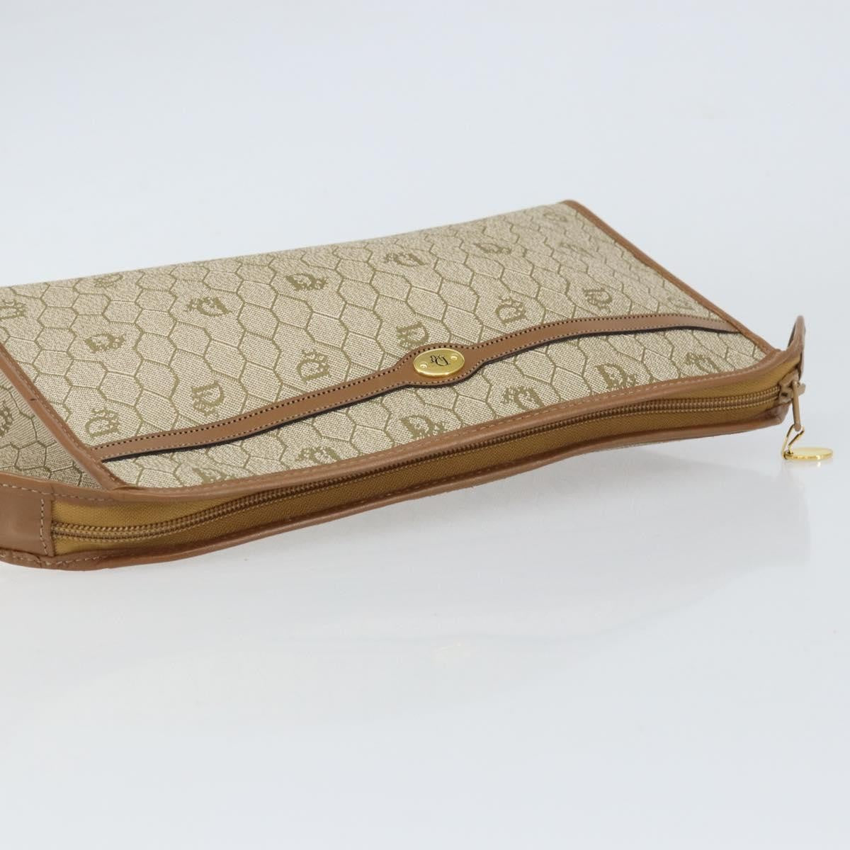 Christian Dior Vintage Honeycomb Zip Coated Canvas Beige Canvas Clutche & Pouche Bag (Pre-Owned)