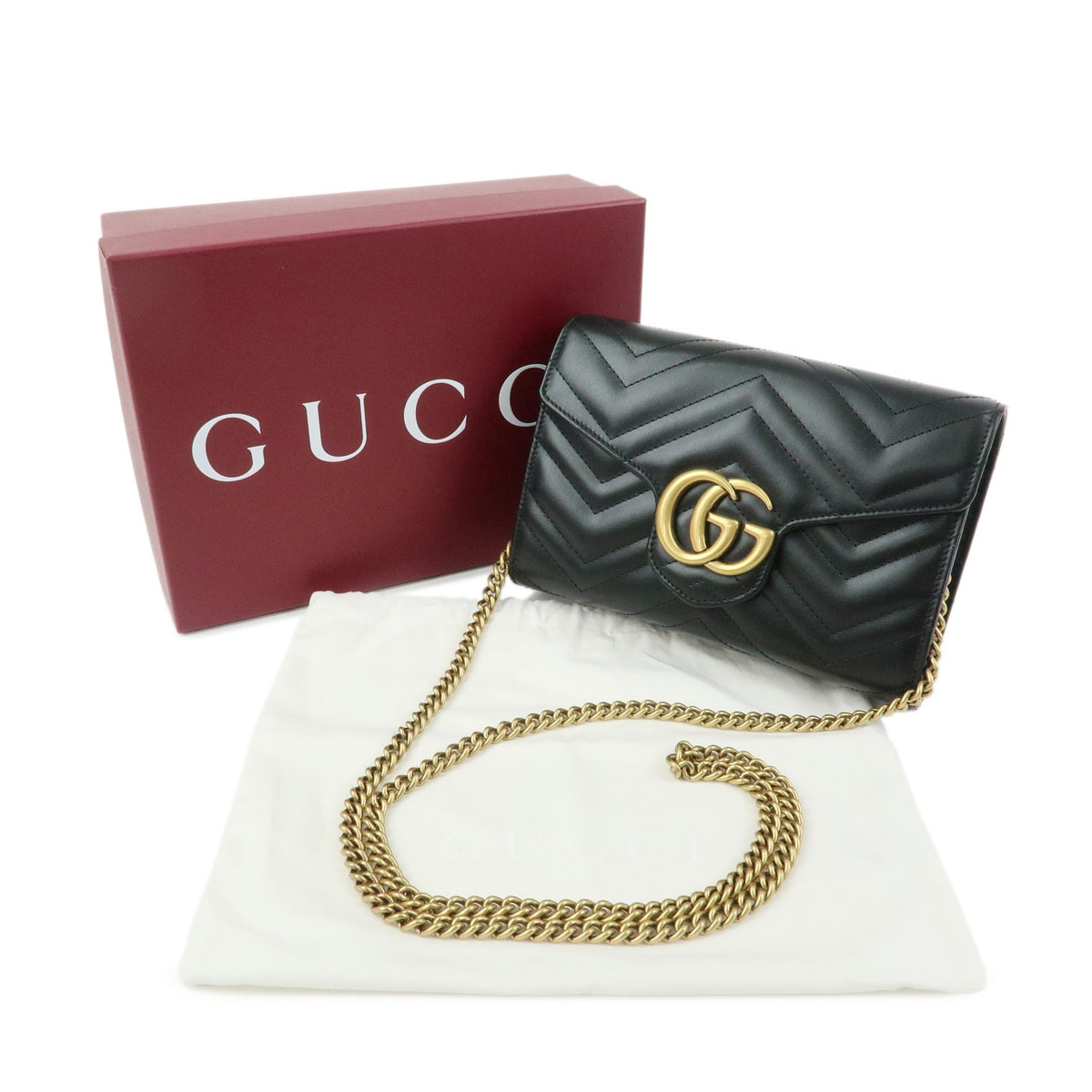 Gucci Gg Marmont Chain Matelasse Leather Black Leather Crossbody Bag Bag (Pre-Owned)