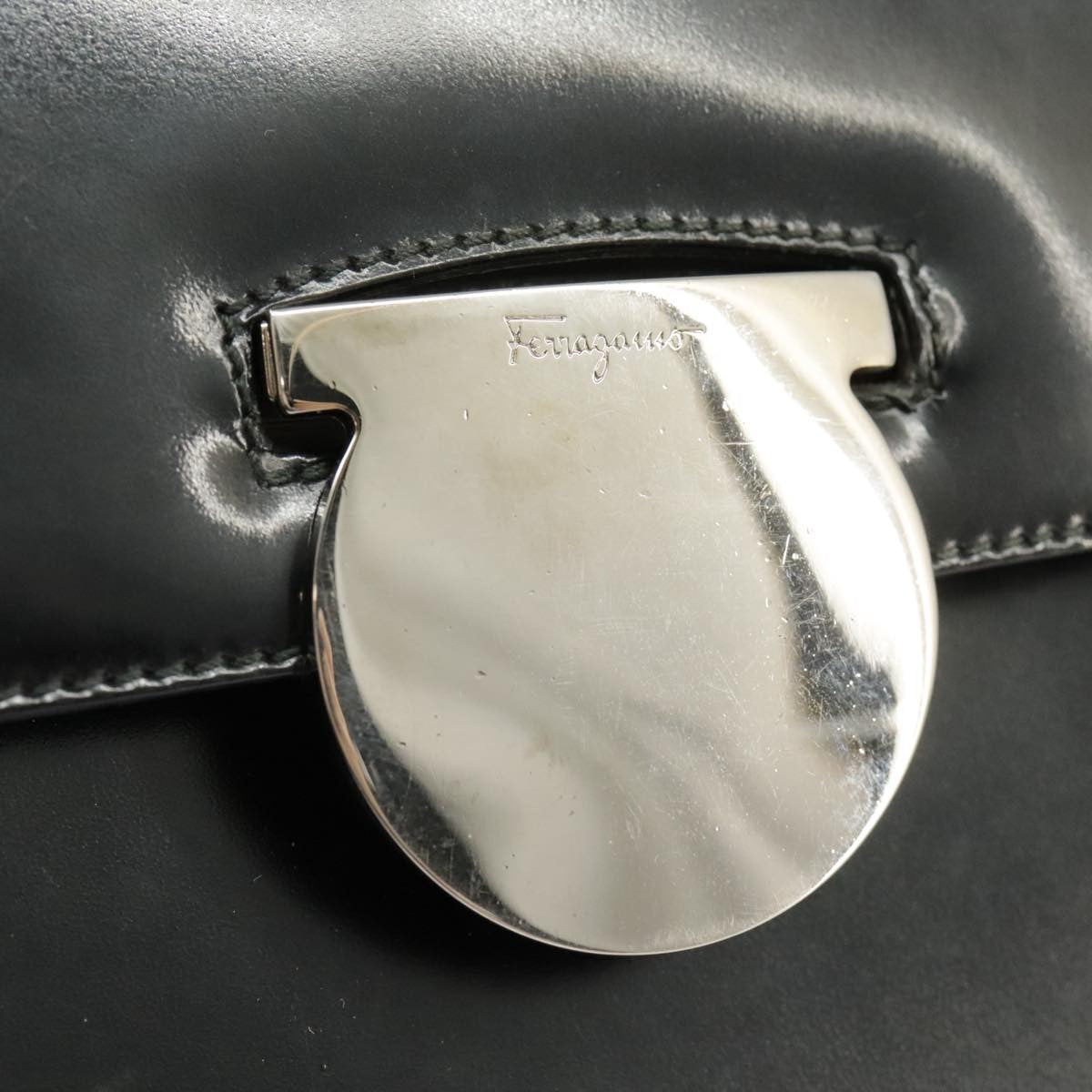 Salvatore Ferragamo Vintage Top Handle Leather Black Leather Handbag (Pre-Owned)
