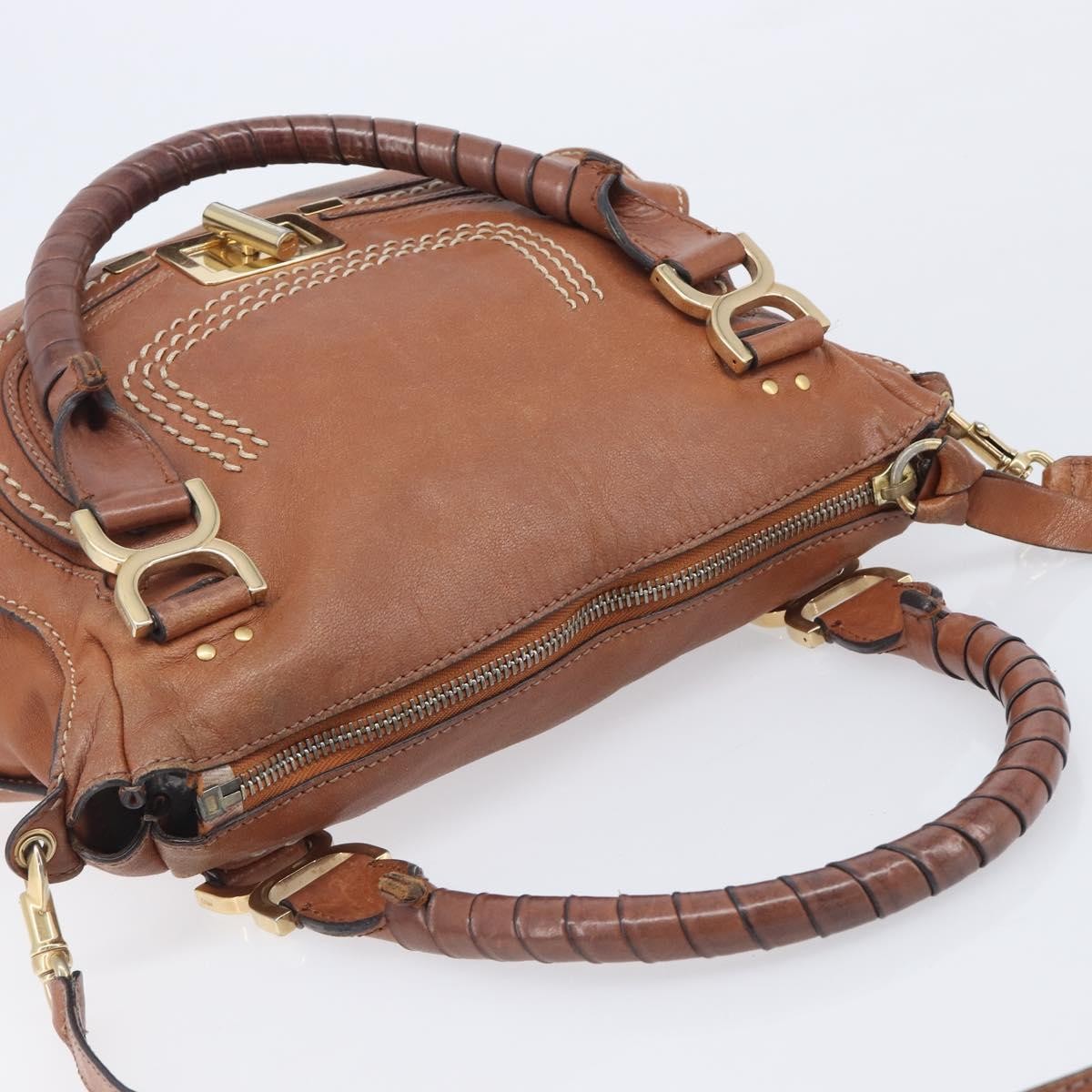 Chloe Marcie Satchel Leather Brown Leather Handbag (Pre-Owned)