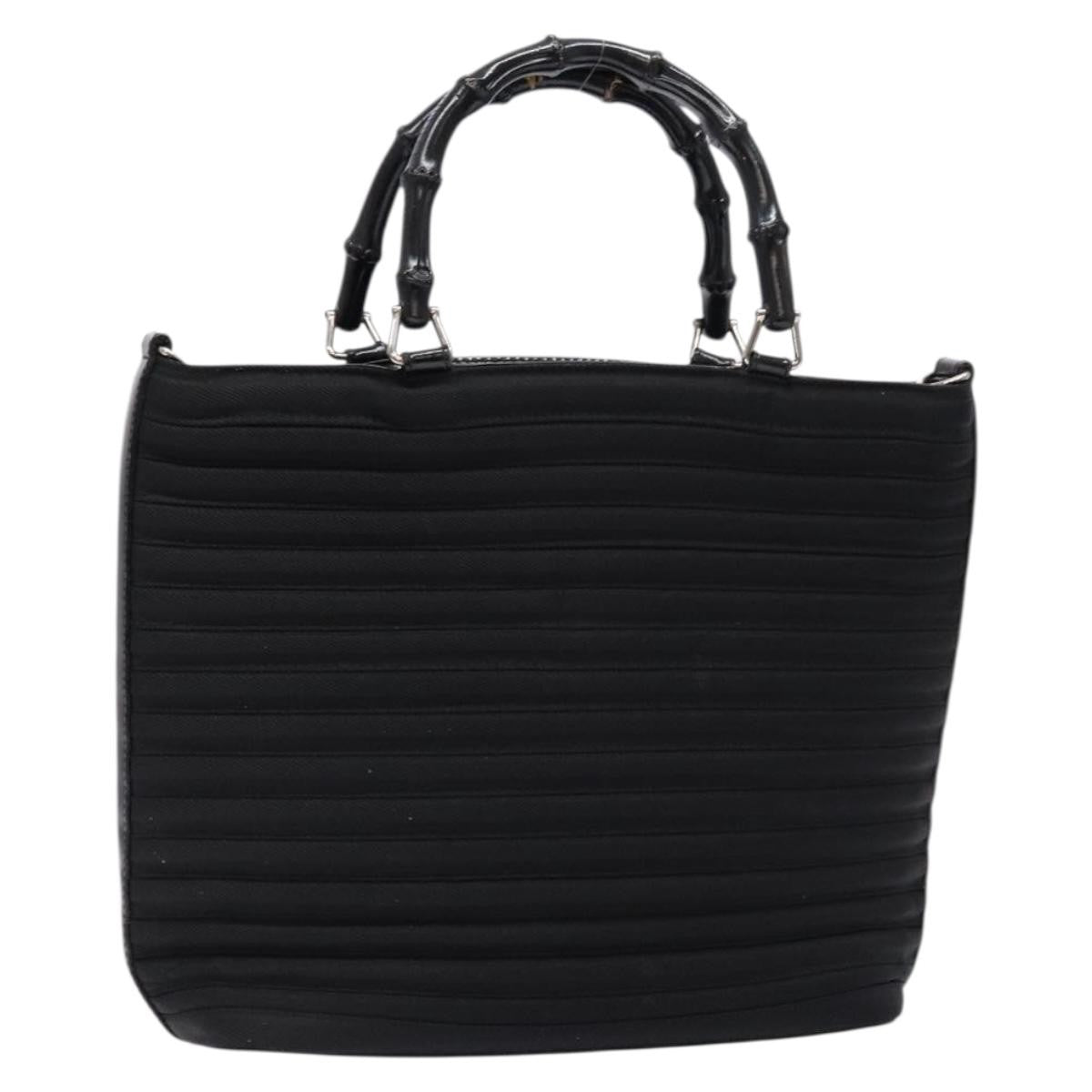 Gucci Vintage Bamboo Handle Nylon Black Nylon Handbag (Pre-Owned)