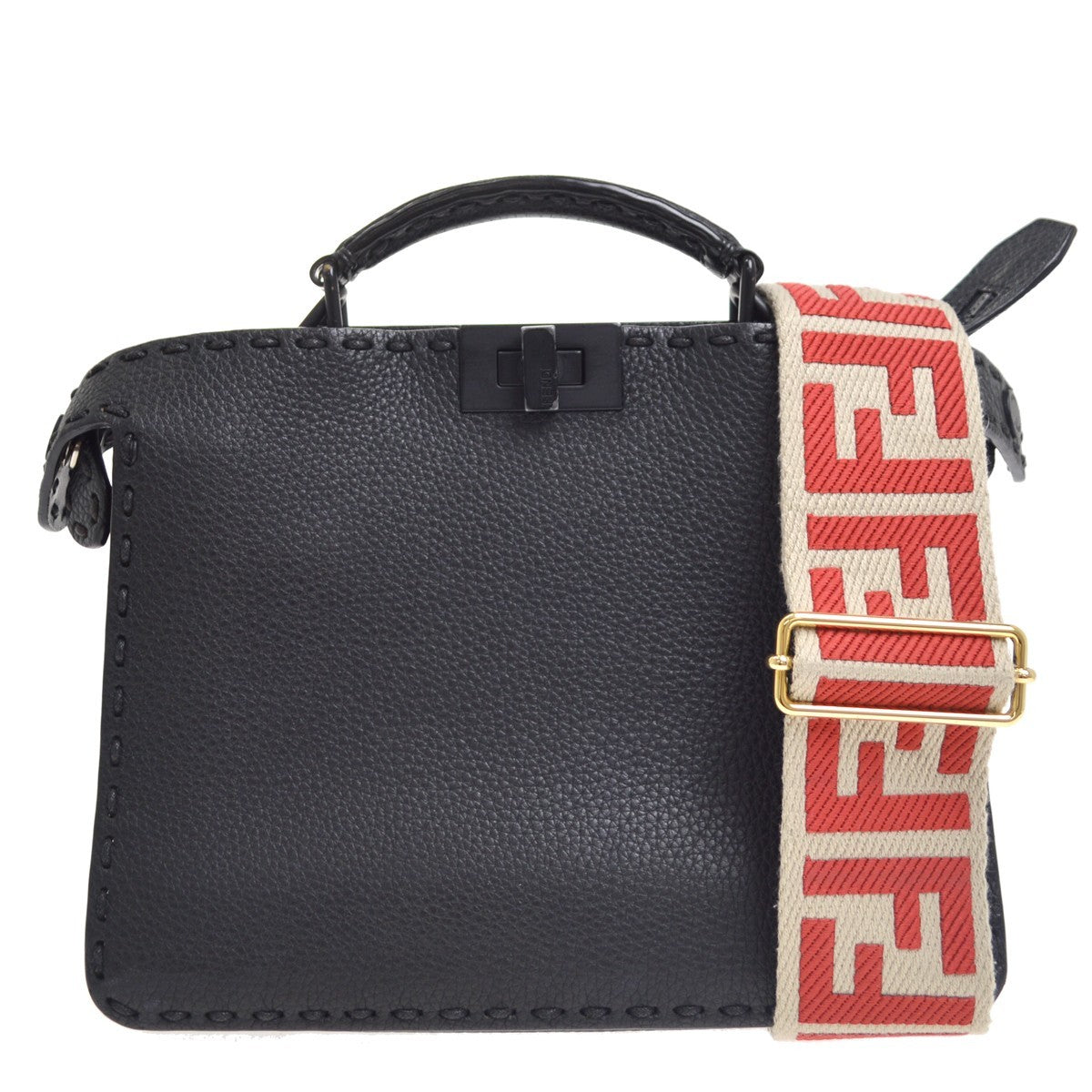 Fendi Selleria Peekaboo Iseeu Raffia With Leather Black Leather Handbag (Pre-Owned)