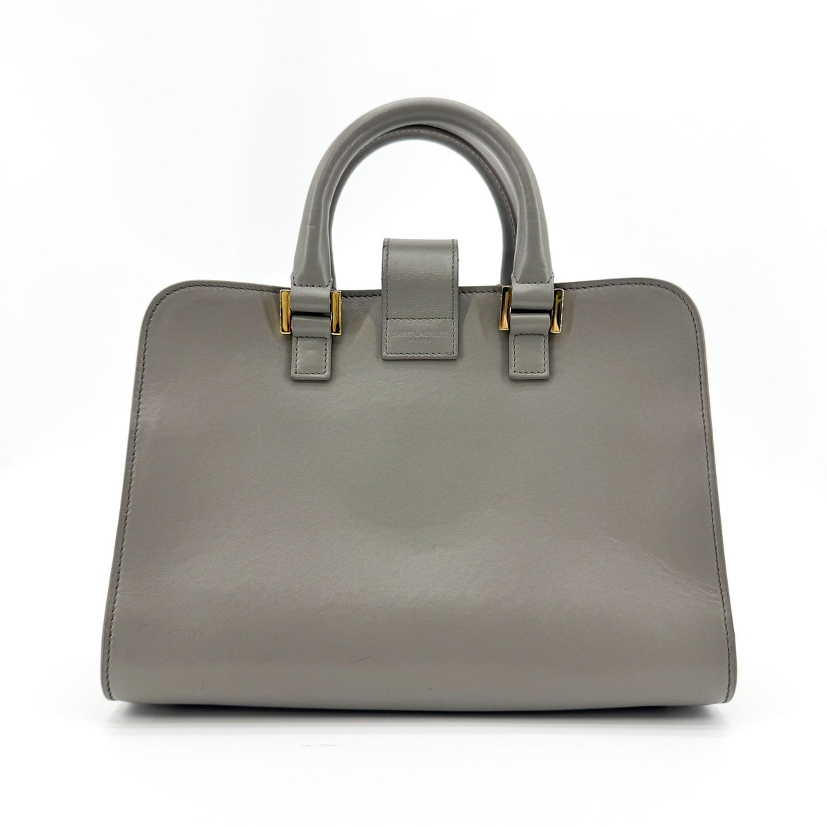 Saint Laurent Monogram Cabas Leather Gray Leather Tote Bag Bag (Pre-Owned)