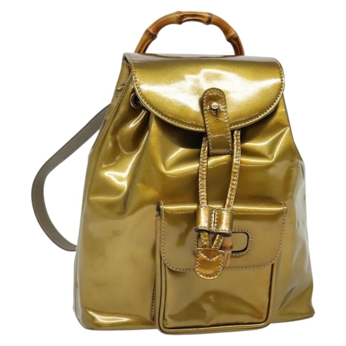 Gucci Vintage Bamboo Patent Gold Patent_Leather Backpack Bag (Pre-Owned)