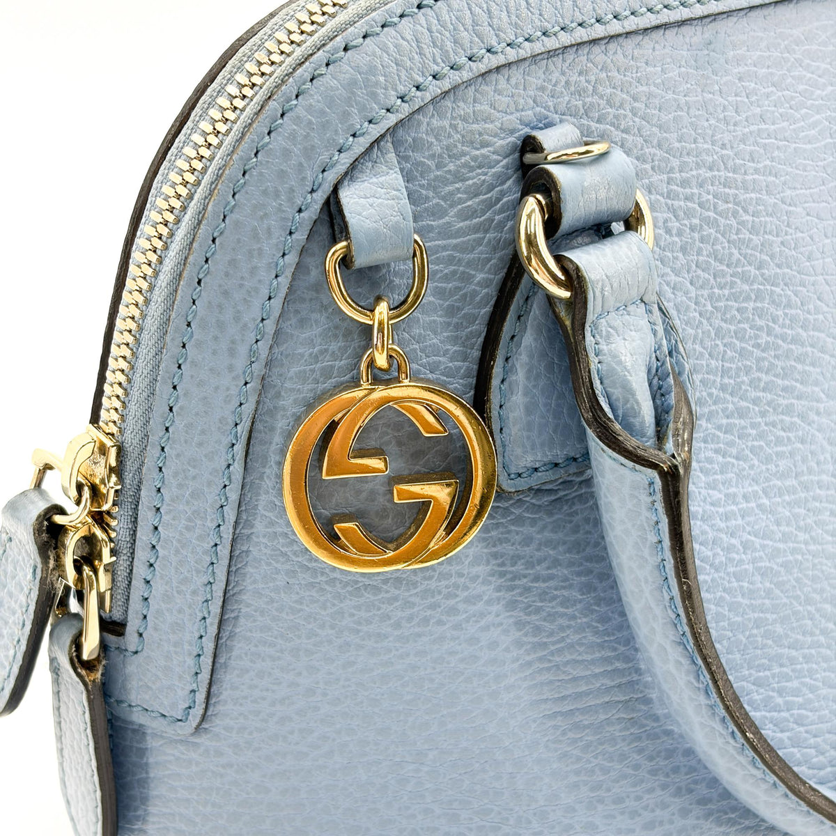 Gucci Convertible Dome Satchel Leather Blue Calfskin Handbag (Pre-Owned)