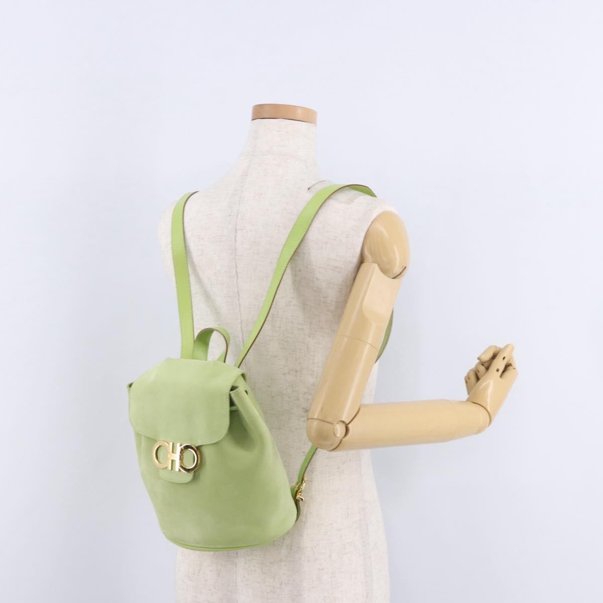 Salvatore Ferragamo Gancini Suede Green Suede Backpack Bag (Pre-Owned)