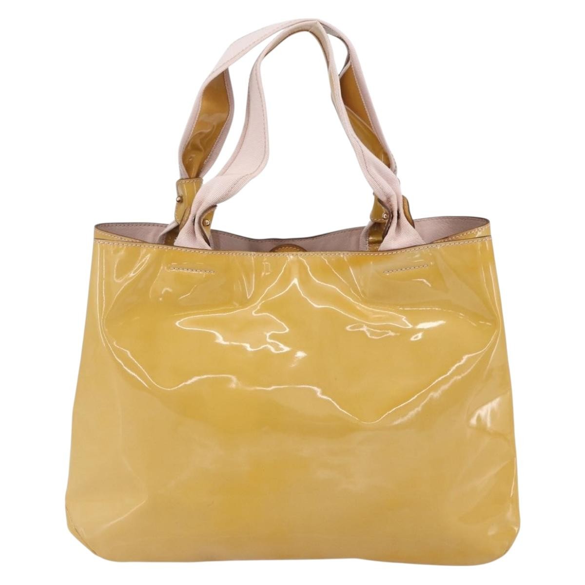 Salvatore Ferragamo Vala Patent Leather Yellow Patent_Leather Handbag (Pre-Owned)