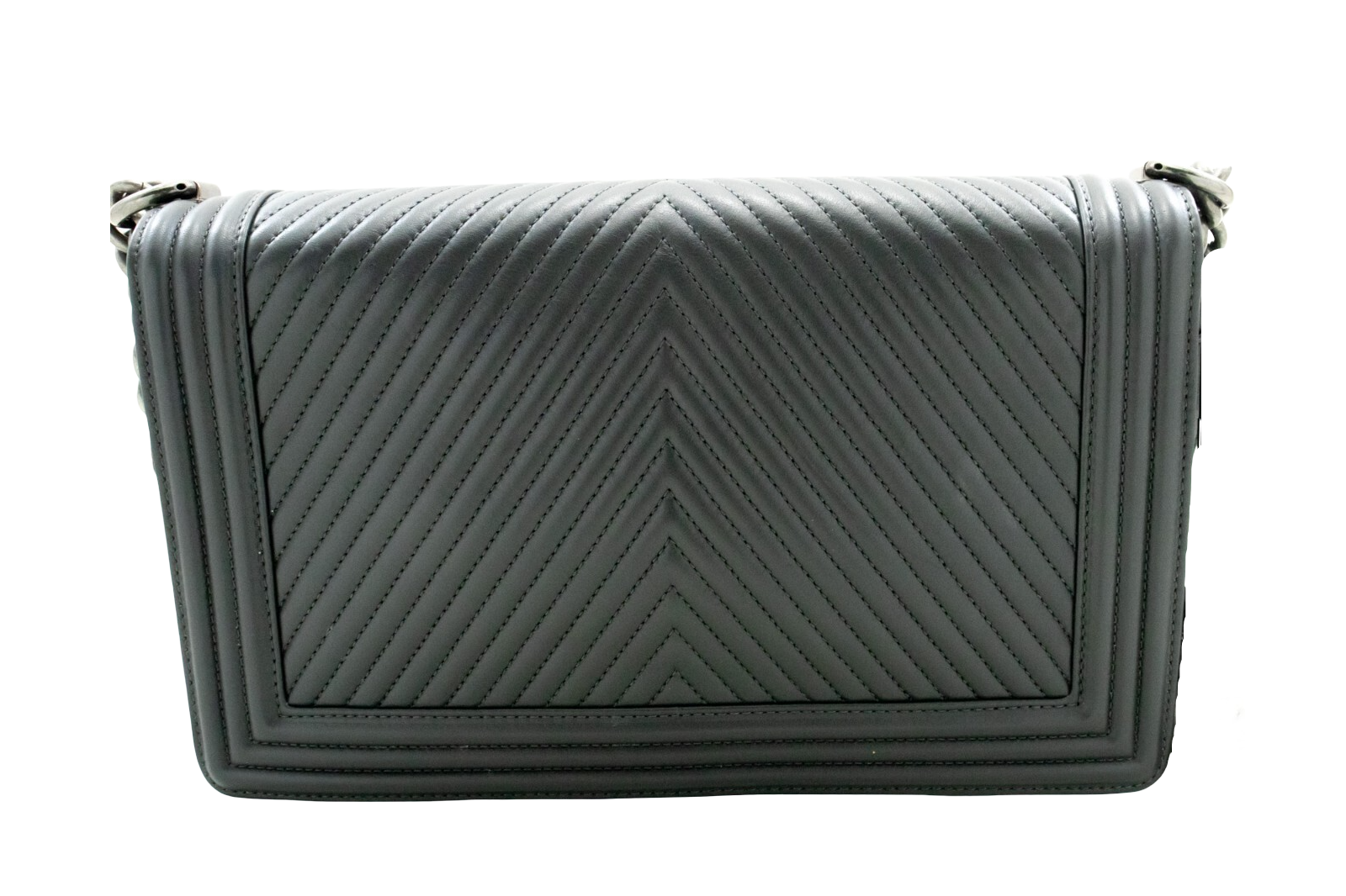Chanel Boy Flap Chevron Calfskin Gray Calfskin Shoulder Bag Bag (Pre-Owned)