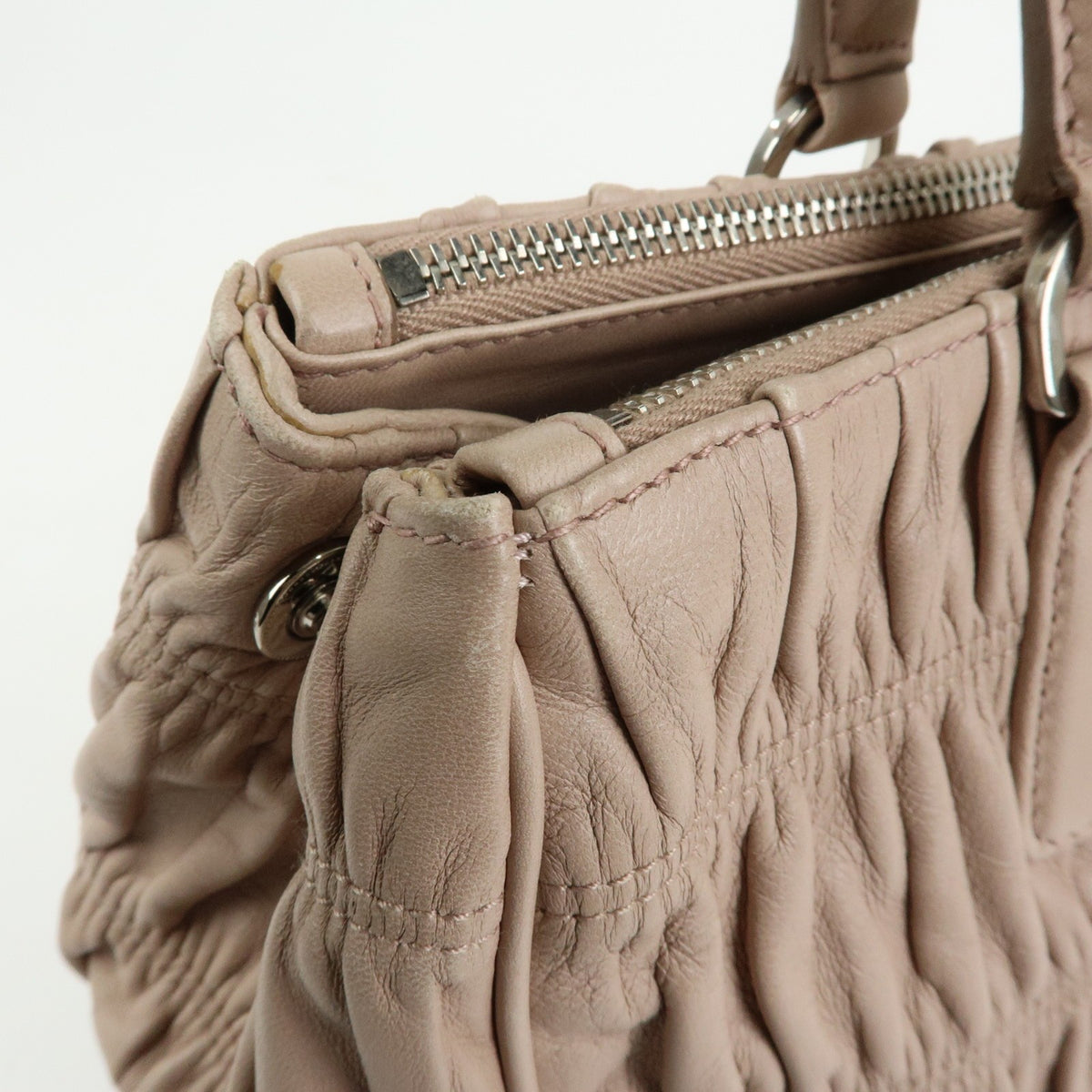 Prada Gaufre Nappa Leather Beige Leather Tote Bag Bag (Pre-Owned)