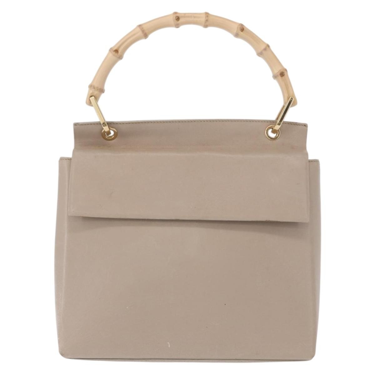 Gucci Vintage Bamboo Handle Leather Beige Leather Handbag (Pre-Owned)