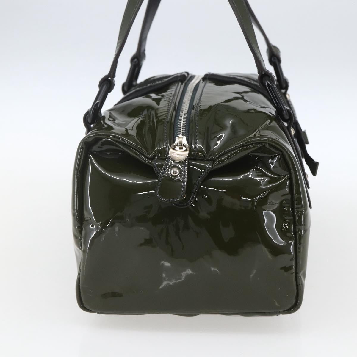 Salvatore Ferragamo Vintage Patent Leather Khaki Patent_Leather Handbag (Pre-Owned)