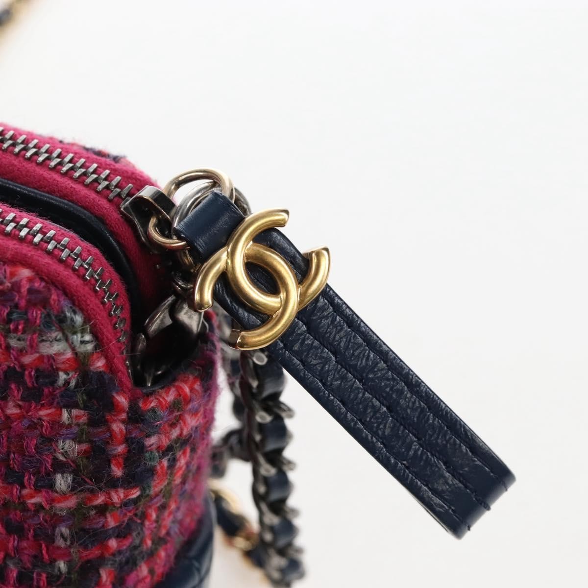 Chanel Gabrielle Double Zip Clutch With Chain Quilted Tweed Pink Tweed Clutche & Pouche Bag (Pre-Owned)