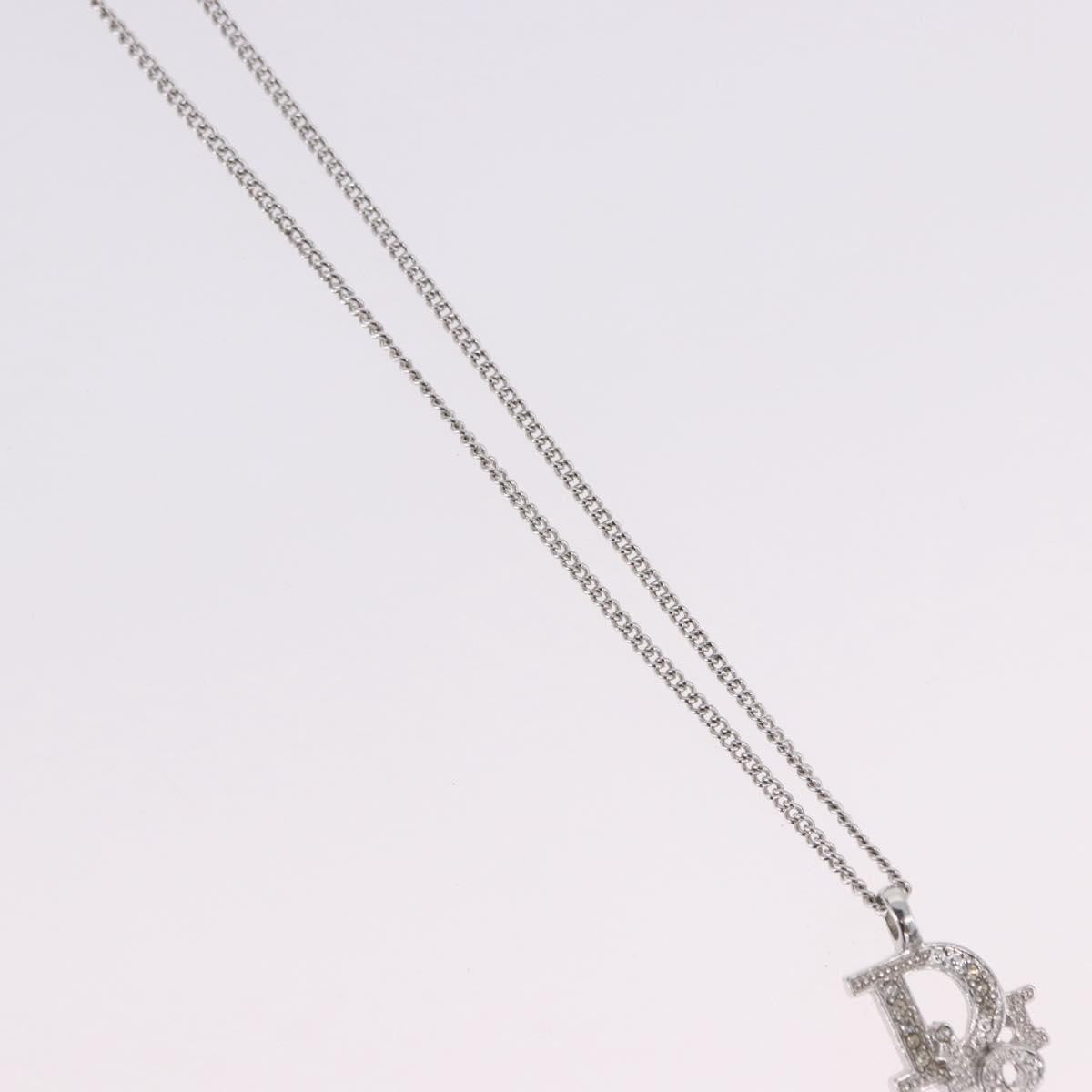 Christian Dior Vintage Dior Logo Metal And Crystal Silver Metal Necklace Jewelry (Pre-Owned)