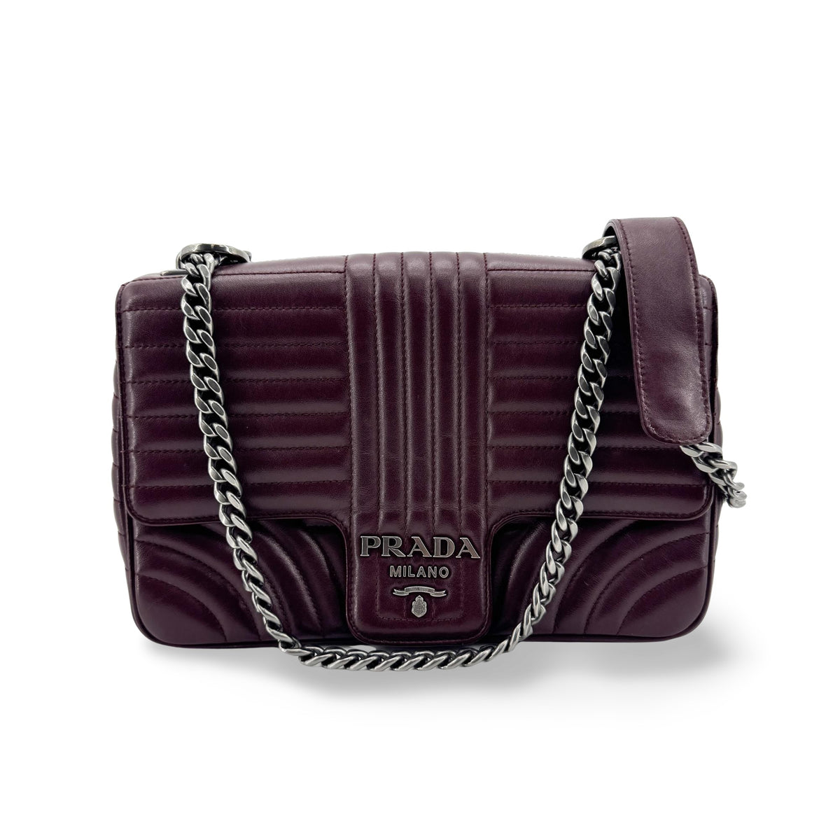 Prada Chain Flap Diagramme Quilted Leather Burgundy Leather Shoulder Bag Bag (Pre-Owned)
