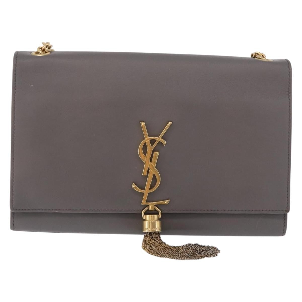 Saint Laurent Classic Monogram Tassel Leather Gray Leather Shoulder Bag Bag (Pre-Owned)