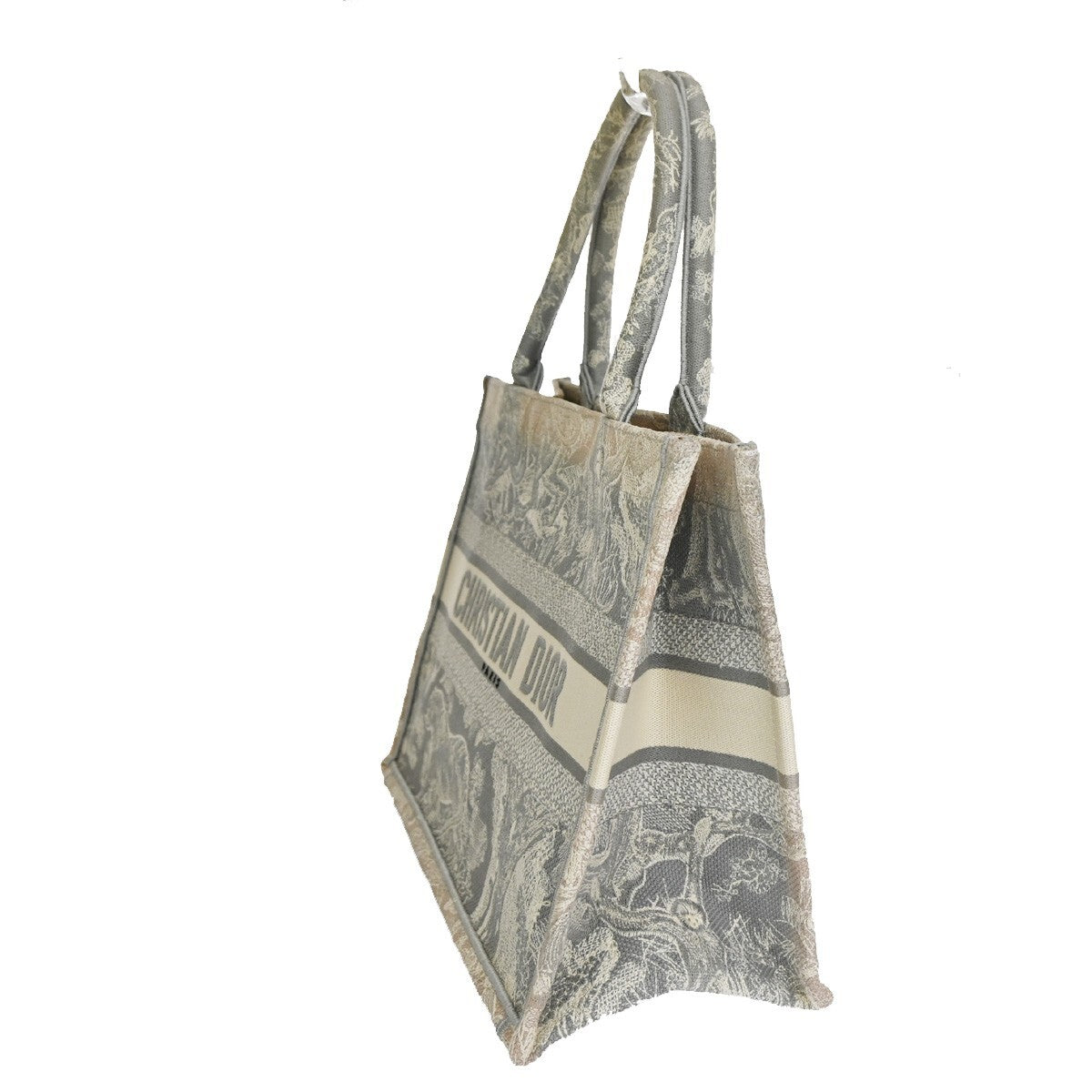Christian Dior Book Tote Embroidered Canvas Gray Canvas Bag (Pre-Owned)
