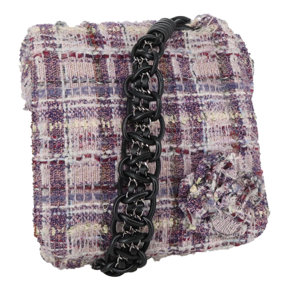 Chanel Camellia Messenger Tweed Purple Canvas Shoulder Bag Bag (Pre-Owned)