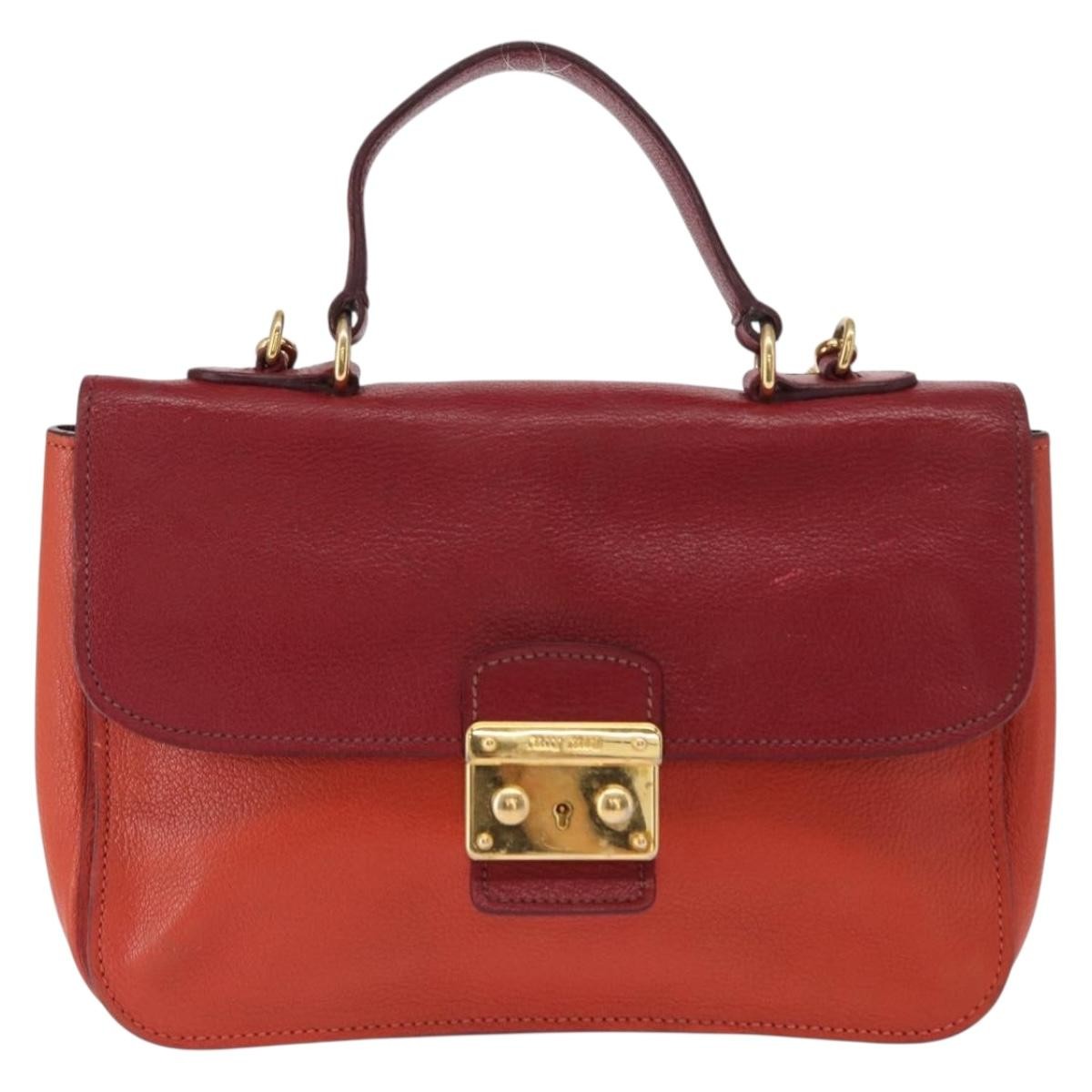 Miu Miu Madras Top Handle Leather Red Leather Handbag (Pre-Owned)