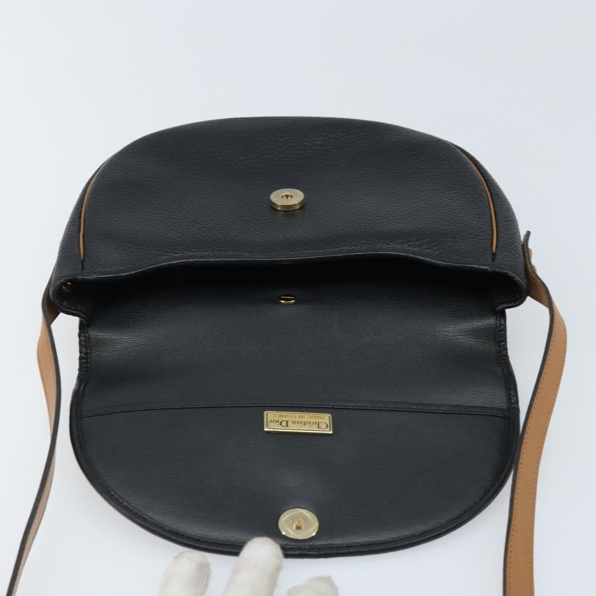 Christian Dior Vintage Cd Logo Leather Black Leather Shoulder Bag Bag (Pre-Owned)
