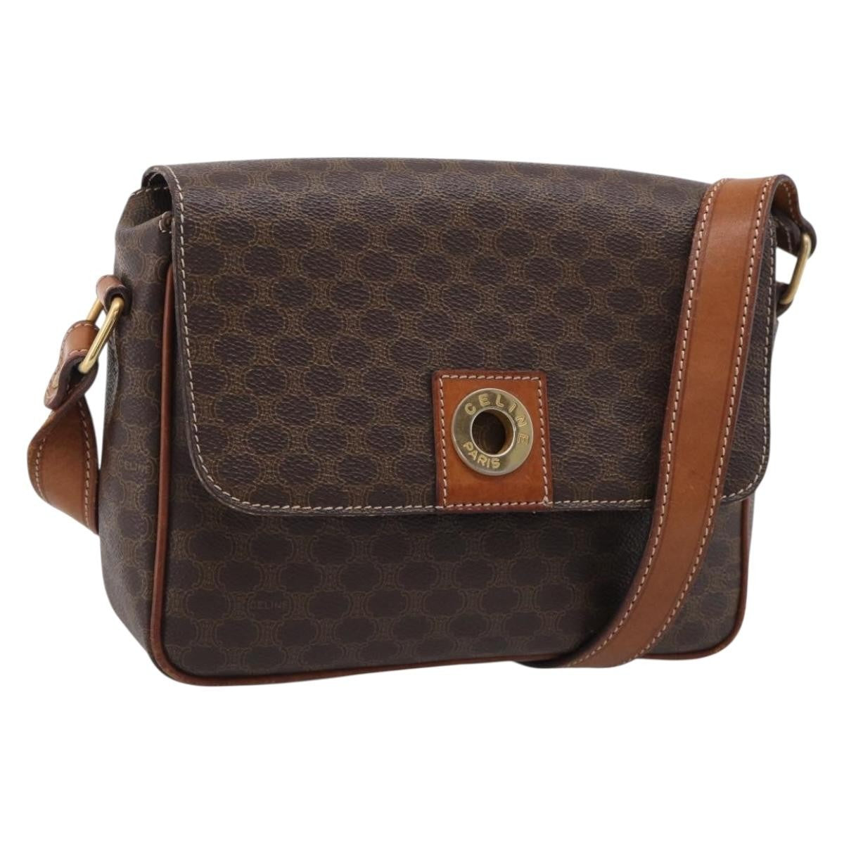 Celine Macadam Shoulder Leather Brown Canvas Crossbody Bag Bag (Pre-Owned)