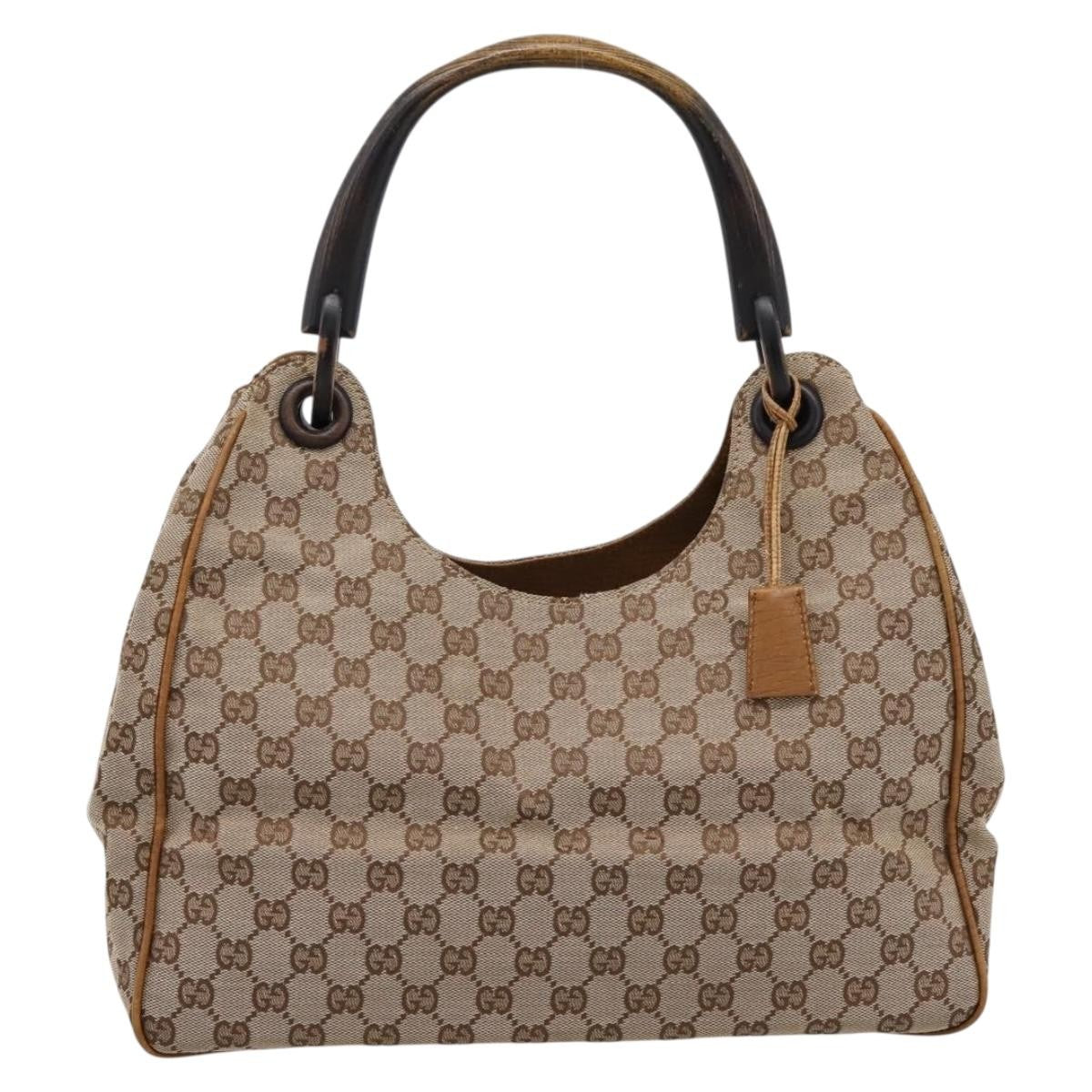 Gucci Vintage Bamboo Handle Gg Canvas Beige Canvas Tote Bag Bag (Pre-Owned)