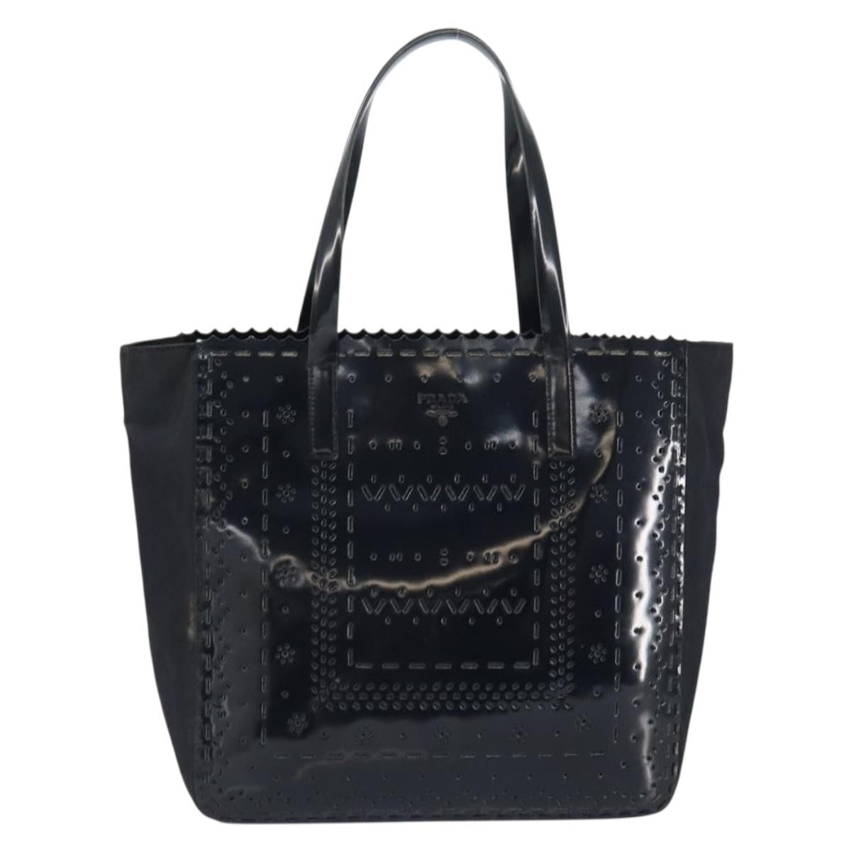 Prada Vintage Tote Tessuto With Leather Black Patent_Leather Tote Bag Bag (Pre-Owned)