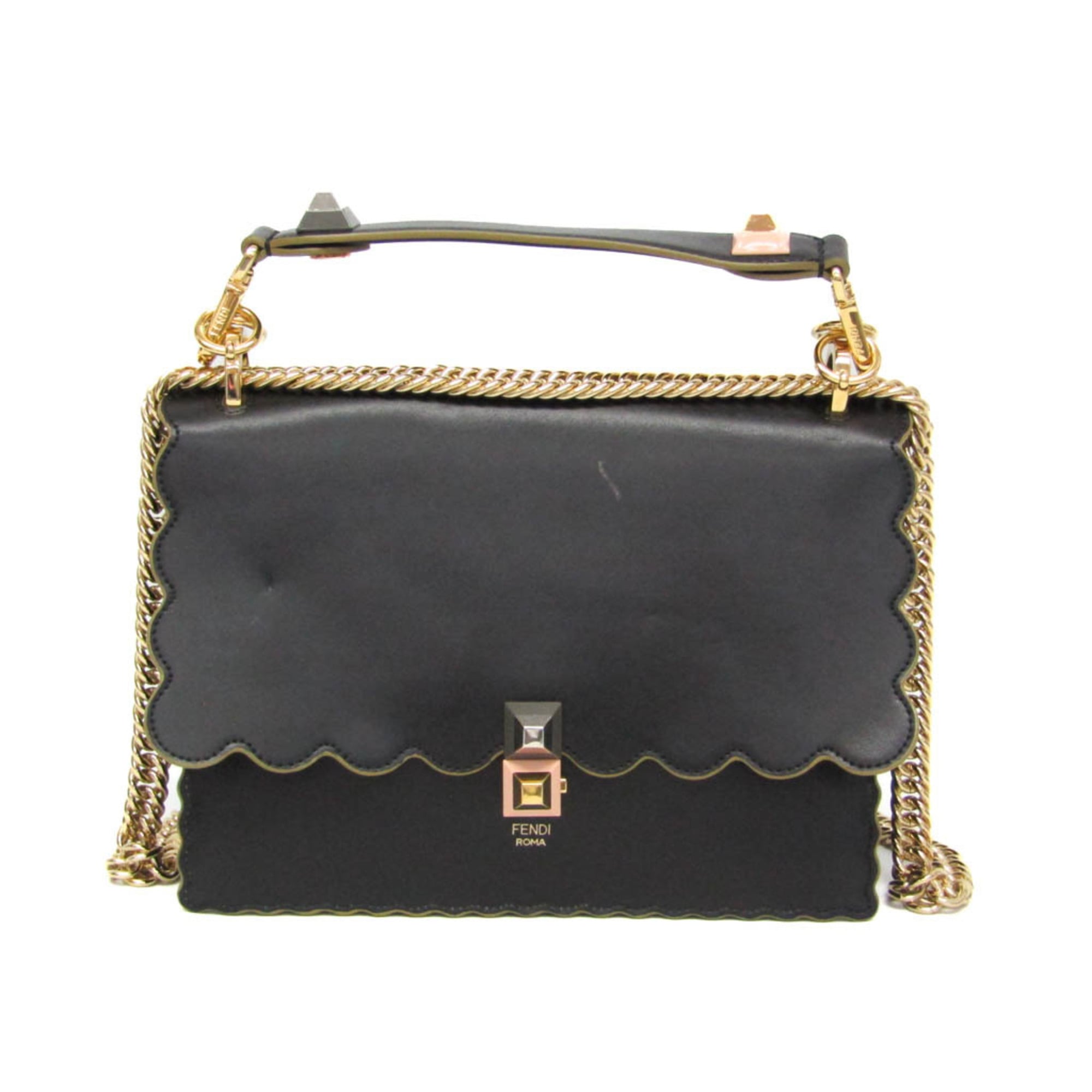 Fendi Kan I Bag Leather Black Leather Handbag (Pre-Owned)