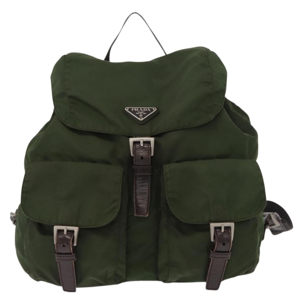 Prada Double Front Pocket Tessuto Khaki Nylon Backpack Bag (Pre-Owned)