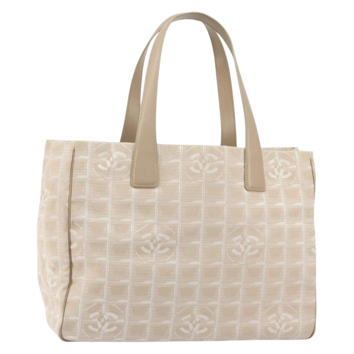 Chanel Travel Line Nylon Beige Nylon Tote Bag Bag (Pre-Owned)