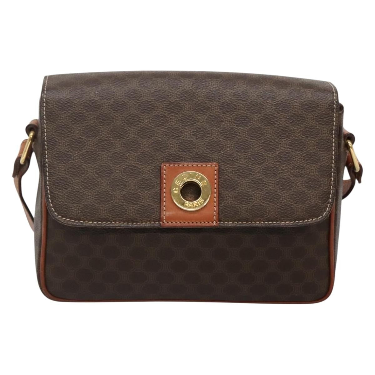 Celine Vintage Macadam Canvas And Leather Brown Canvas Shoulder Bag Bag (Pre-Owned)
