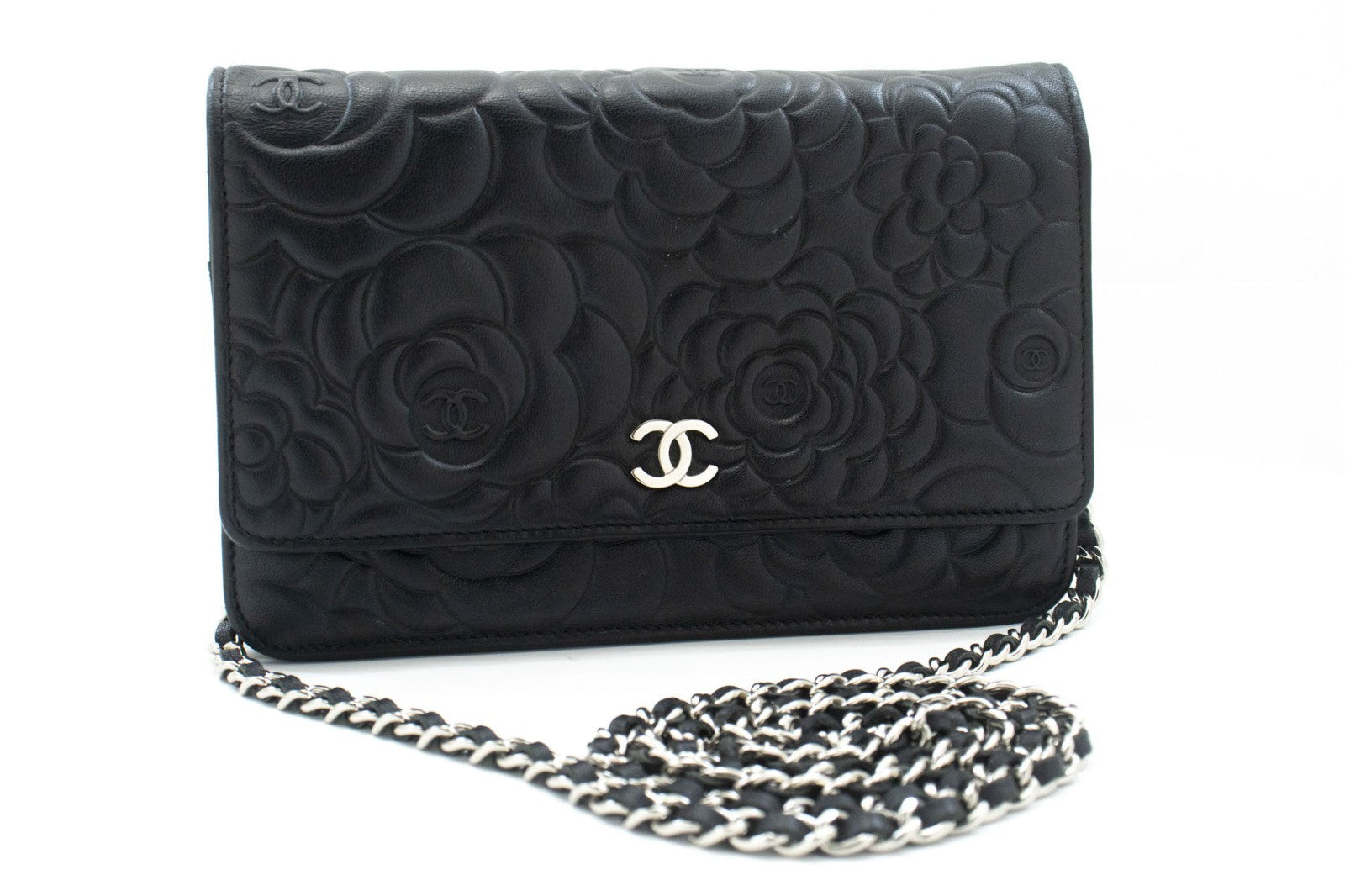 Chanel Wallet On Chain Lambskin Black Leather Shoulder Bag Bag (Pre-Owned)