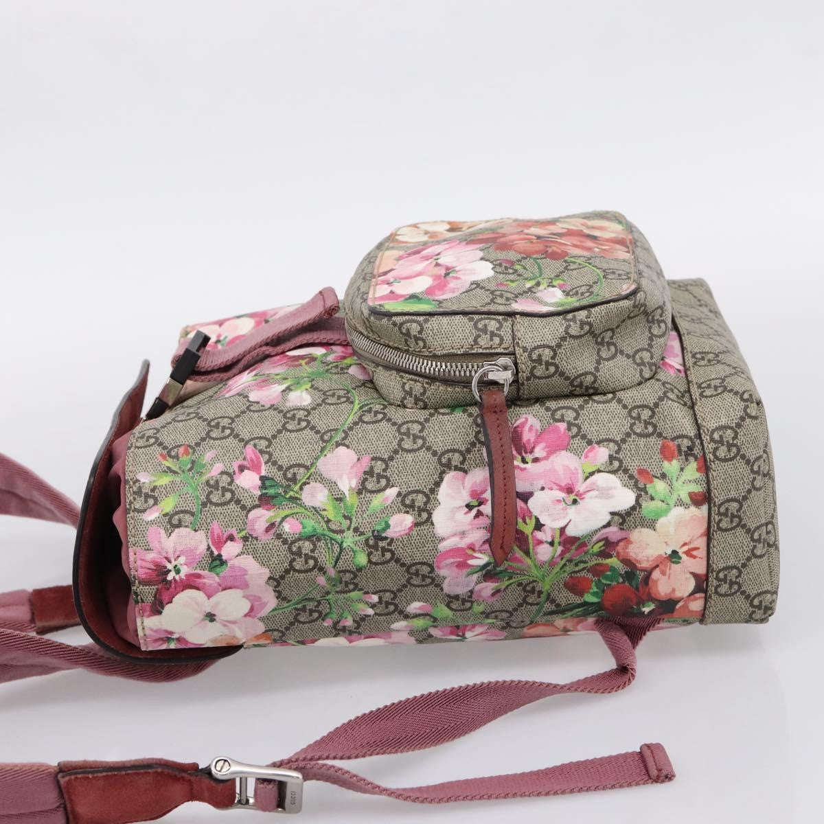 Gucci Buckle Blooms Print Gg Coated Canvas Beige Canvas Backpack Bag (Pre-Owned)